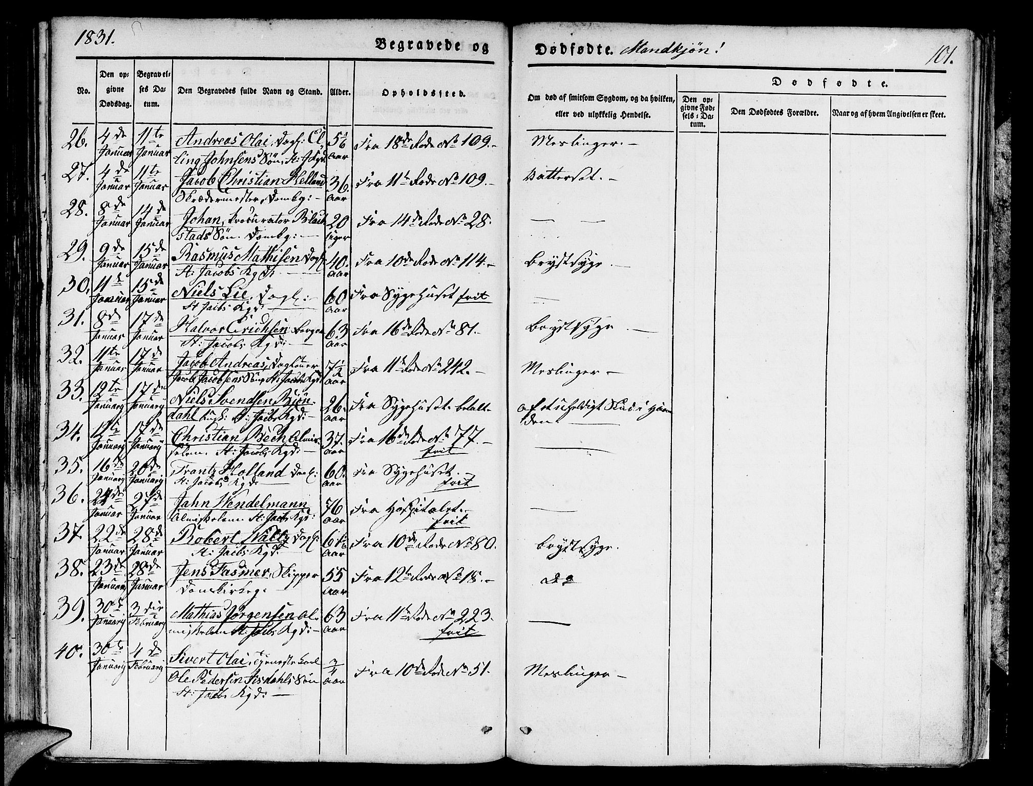 Domkirken sokneprestembete, AV/SAB-A-74801/H/Hab/L0006: Parish register (copy) no. A 6, 1827-1834, p. 101