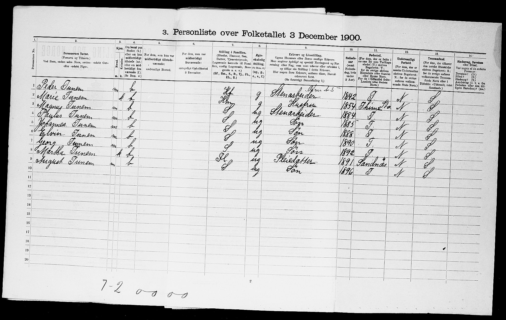 SAST, 1900 census for Stavanger, 1900, p. 17366