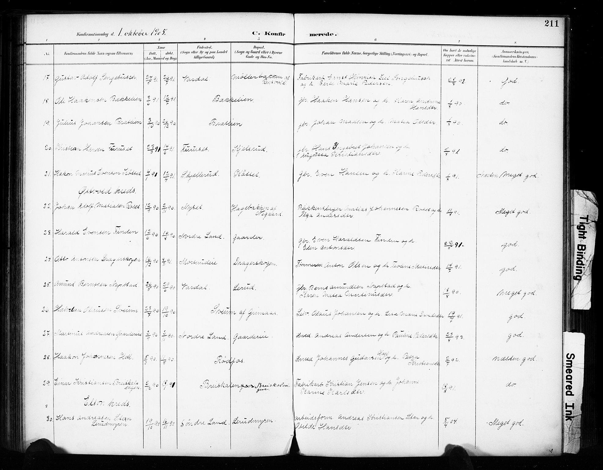 Vestre Toten prestekontor, SAH/PREST-108/H/Ha/Haa/L0011: Parish register (official) no. 11, 1895-1906, p. 211