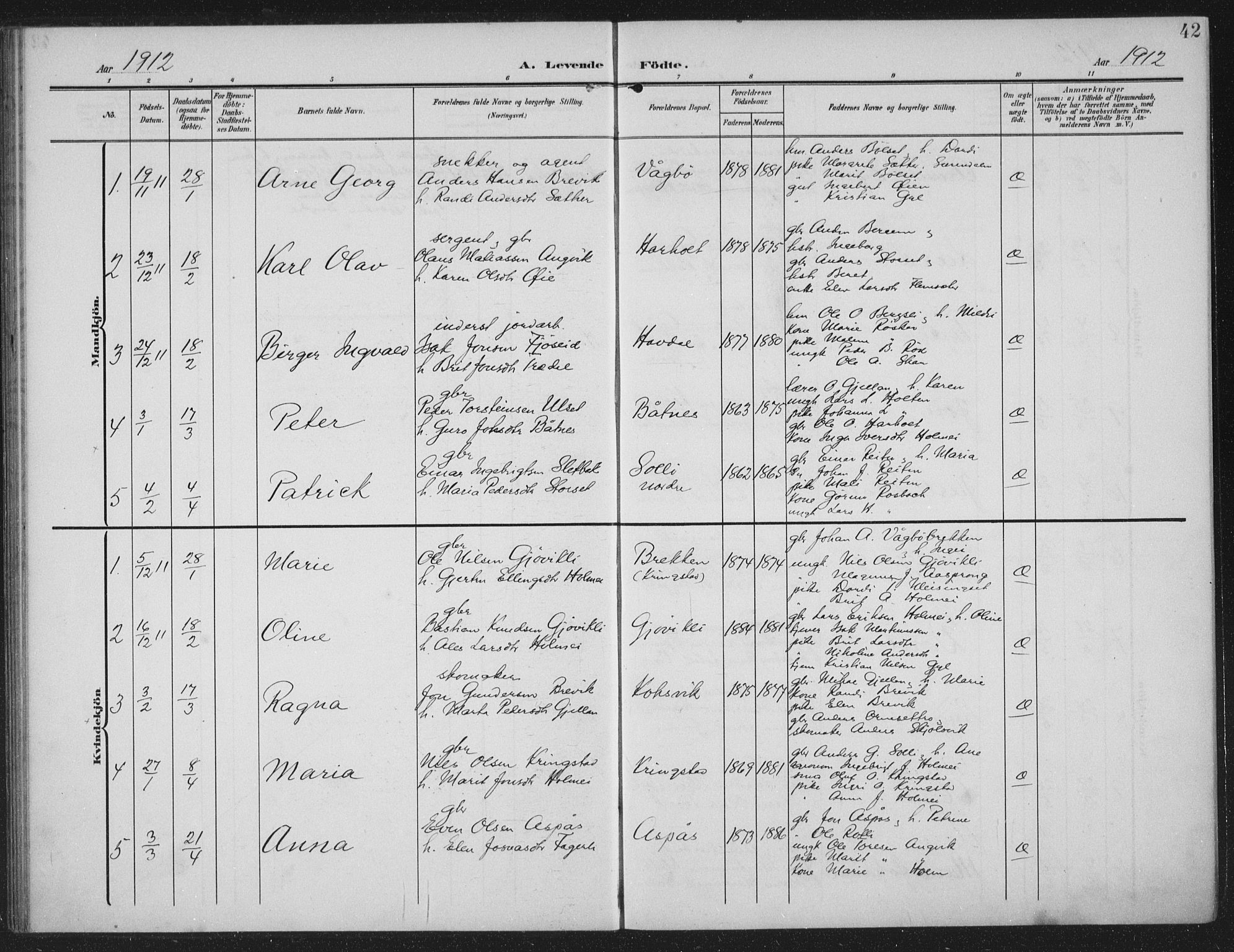 Ministerialprotokoller, klokkerbøker og fødselsregistre - Møre og Romsdal, AV/SAT-A-1454/586/L0989: Parish register (official) no. 586A15, 1906-1915, p. 42