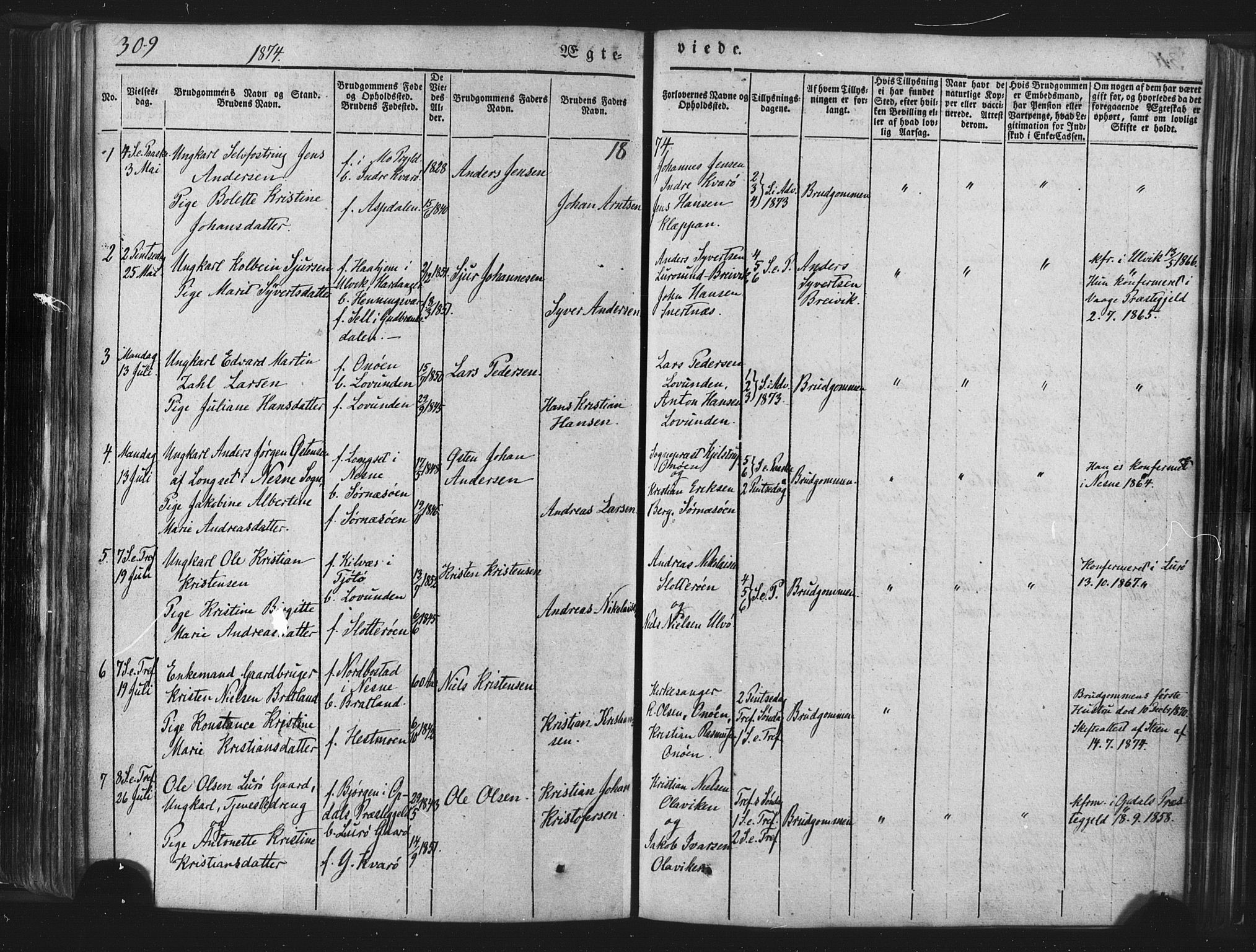 Ministerialprotokoller, klokkerbøker og fødselsregistre - Nordland, SAT/A-1459/839/L0567: Parish register (official) no. 839A04, 1863-1879, p. 309