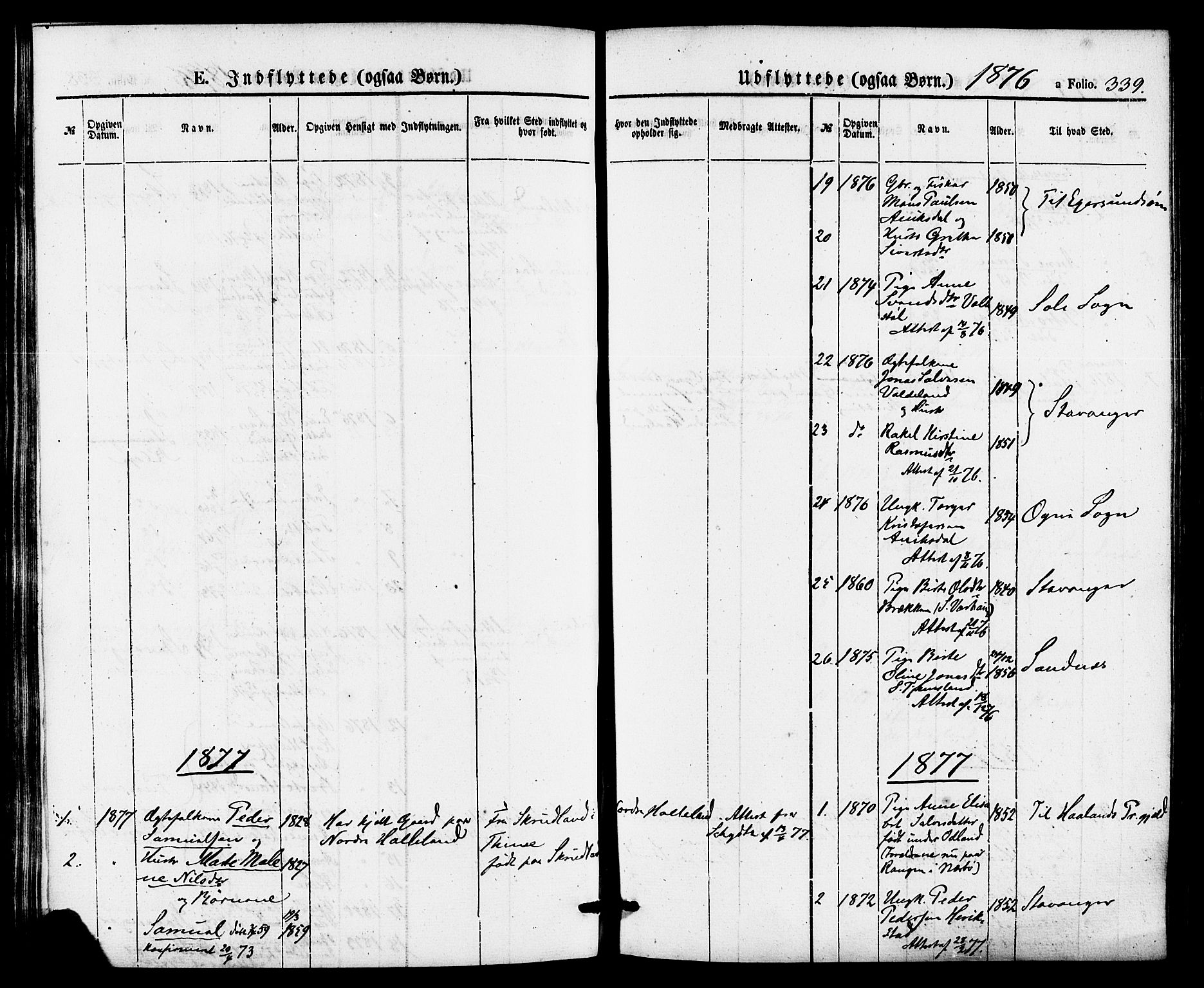 Hå sokneprestkontor, AV/SAST-A-101801/001/30BA/L0009: Parish register (official) no. A 8, 1855-1878, p. 339