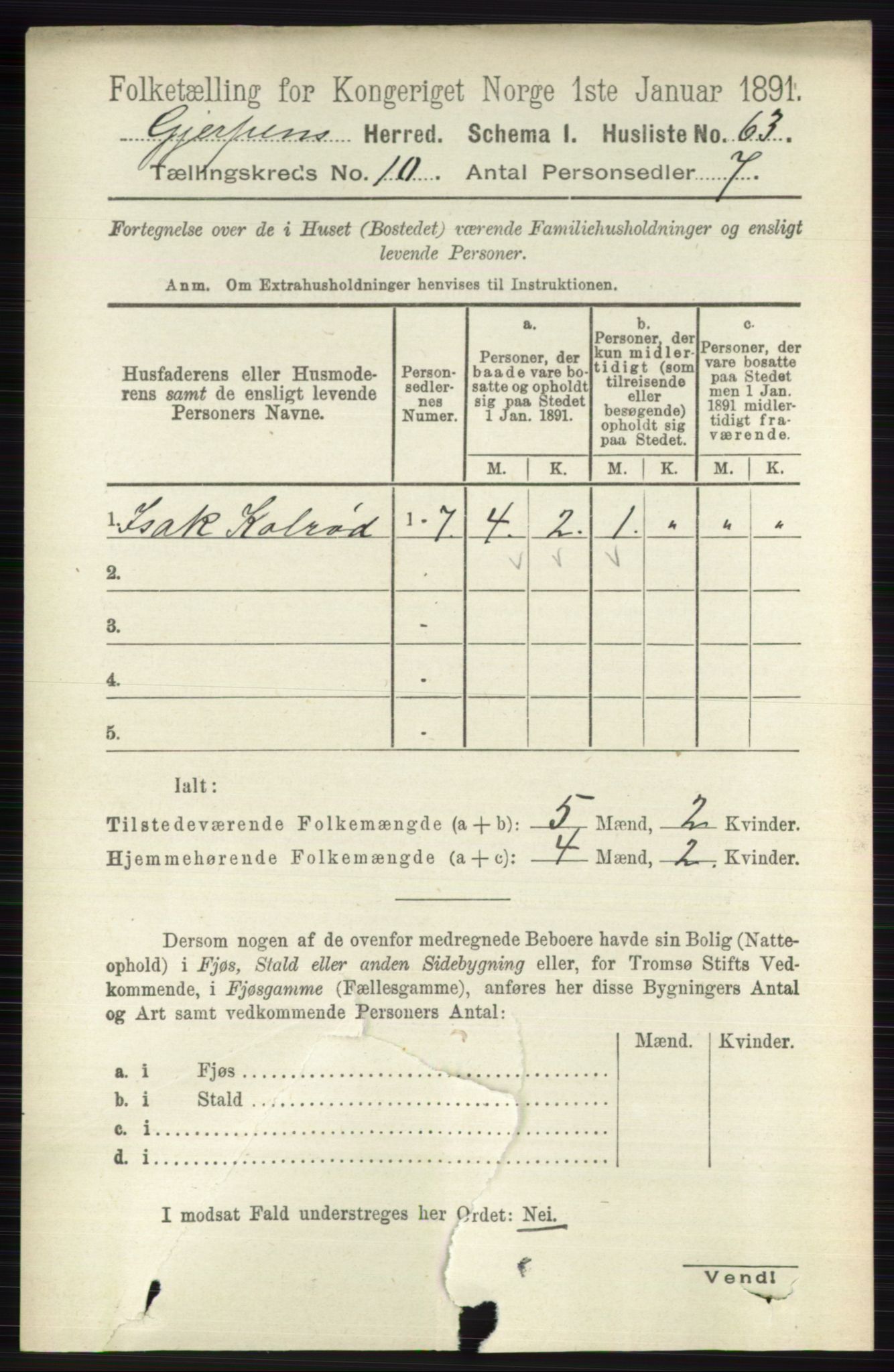 RA, 1891 census for 0812 Gjerpen, 1891, p. 6133