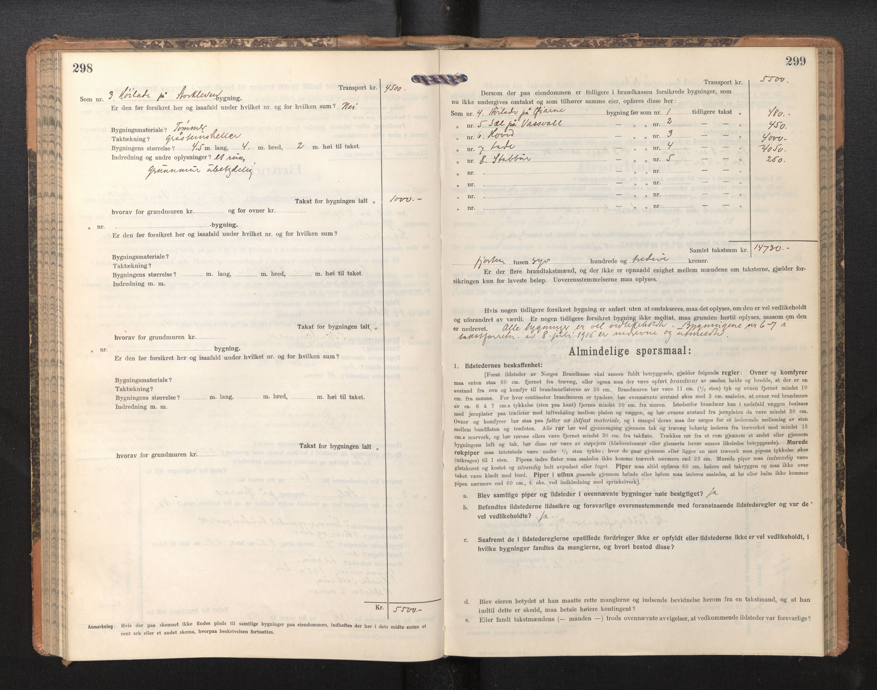 Lensmannen i Sogndal, SAB/A-29901/0012/L0011: Branntakstprotokoll, skjematakst, 1914-1922, p. 298-299