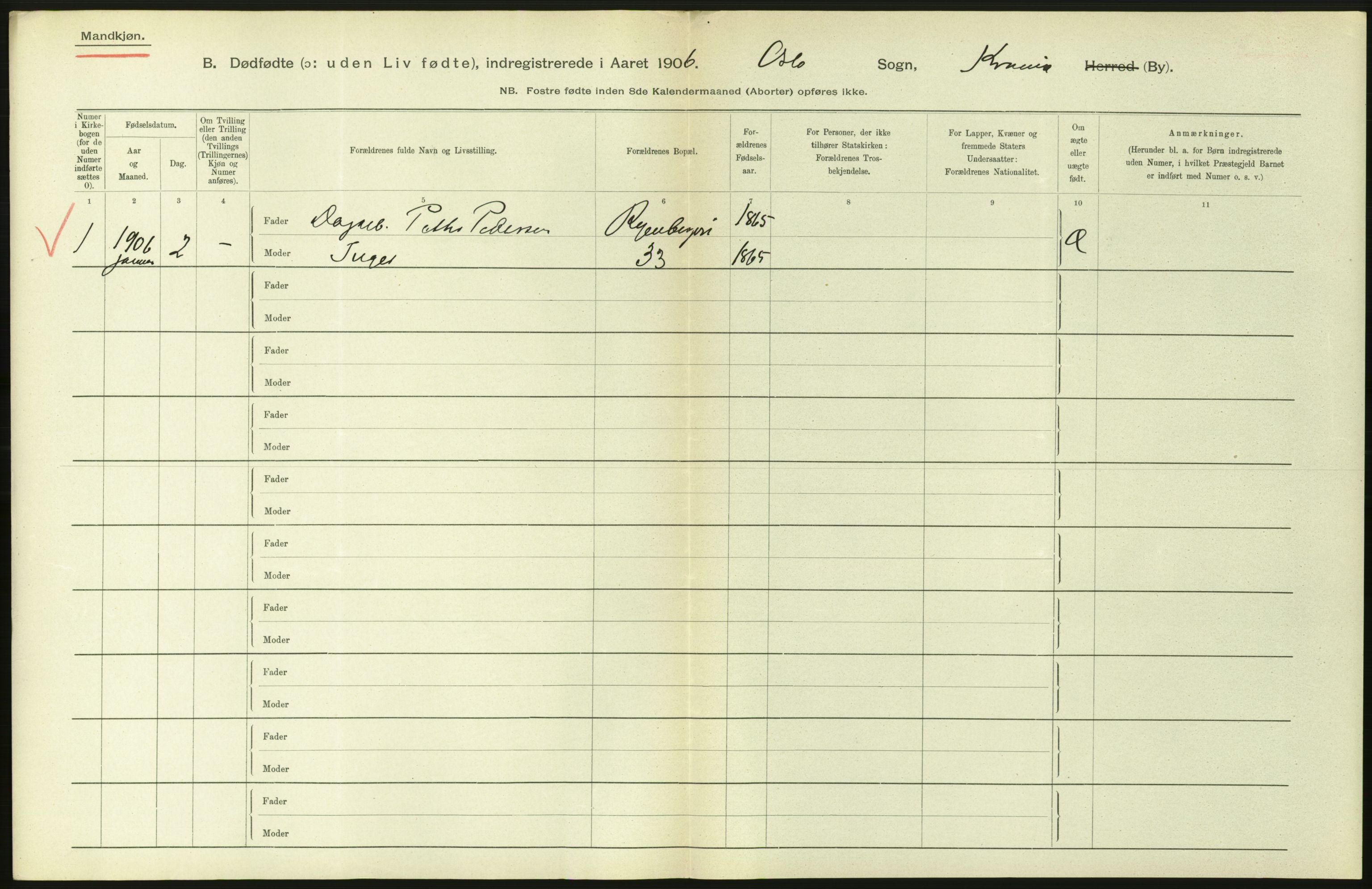 Statistisk sentralbyrå, Sosiodemografiske emner, Befolkning, AV/RA-S-2228/D/Df/Dfa/Dfad/L0010: Kristiania: Døde, dødfødte, 1906, p. 516