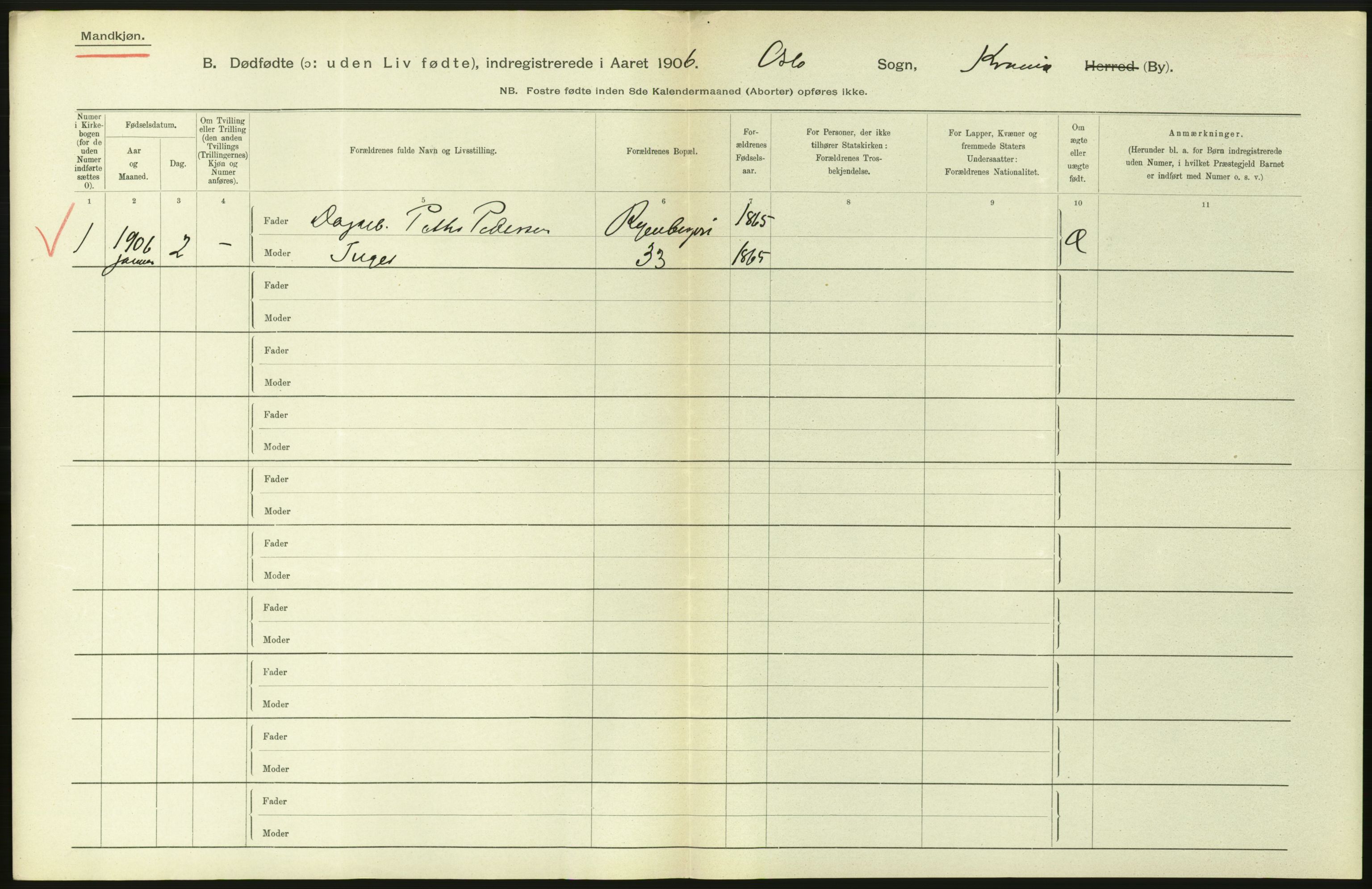 Statistisk sentralbyrå, Sosiodemografiske emner, Befolkning, RA/S-2228/D/Df/Dfa/Dfad/L0010: Kristiania: Døde, dødfødte, 1906, p. 516