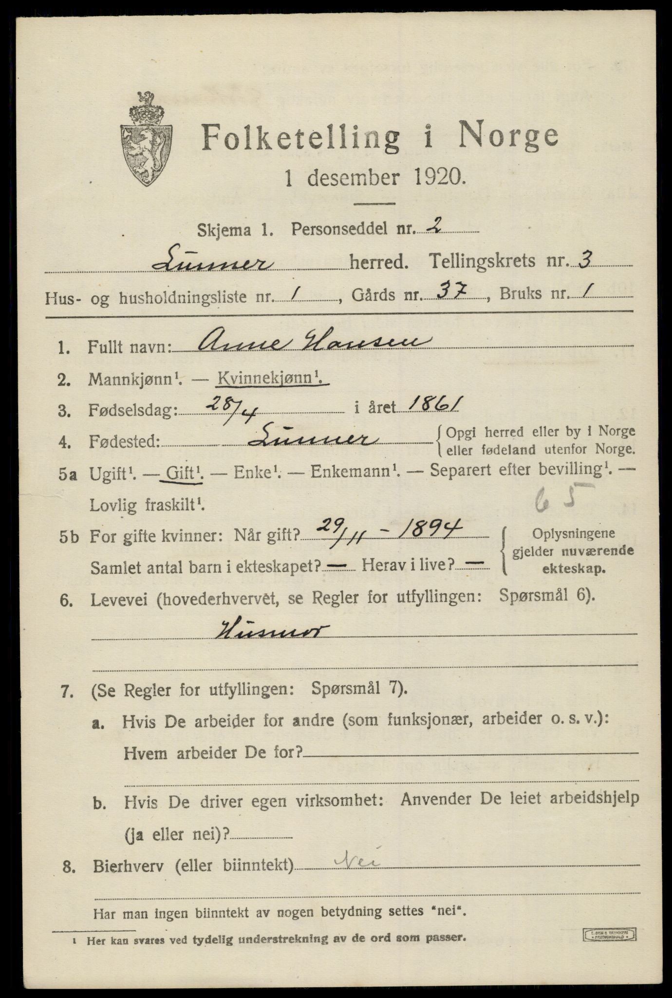 SAH, 1920 census for Lunner, 1920, p. 4415