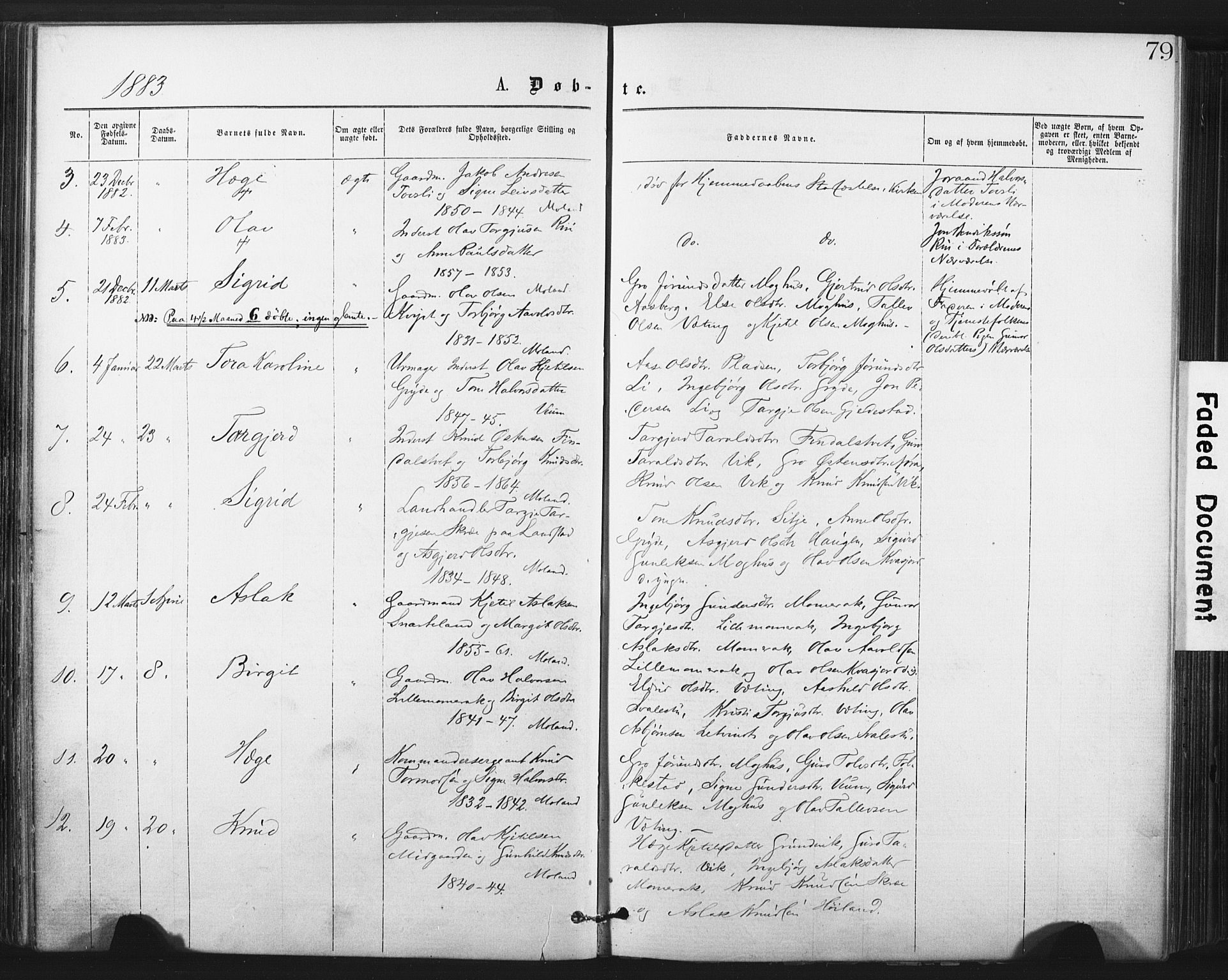 Fyresdal kirkebøker, SAKO/A-263/F/Fa/L0006: Parish register (official) no. I 6, 1872-1886, p. 79
