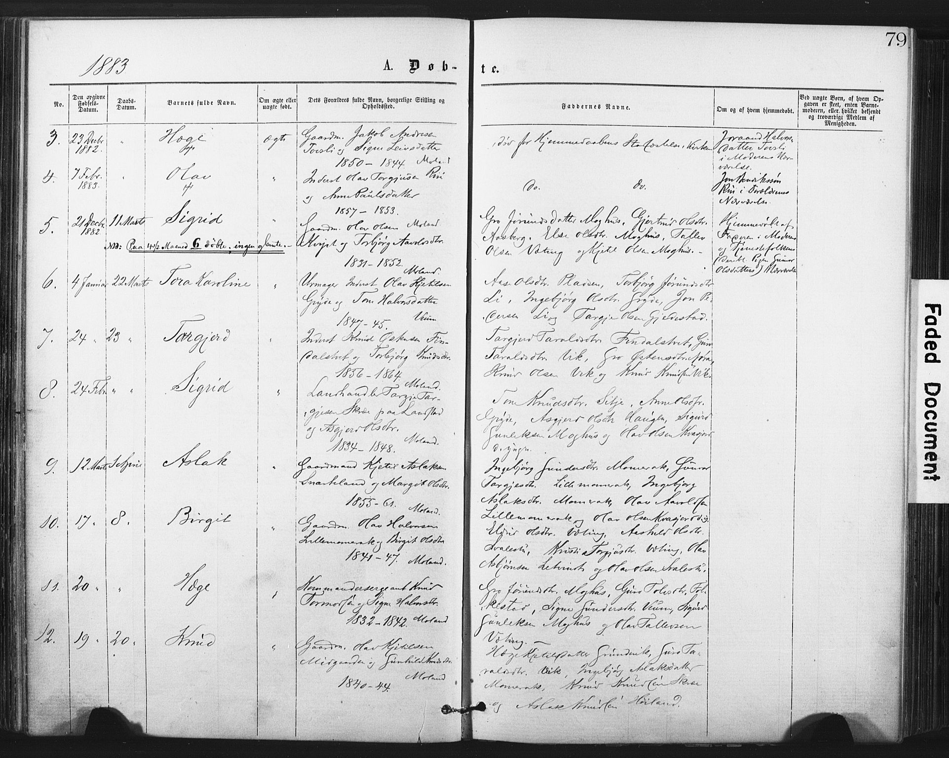 Fyresdal kirkebøker, AV/SAKO-A-263/F/Fa/L0006: Parish register (official) no. I 6, 1872-1886, p. 79