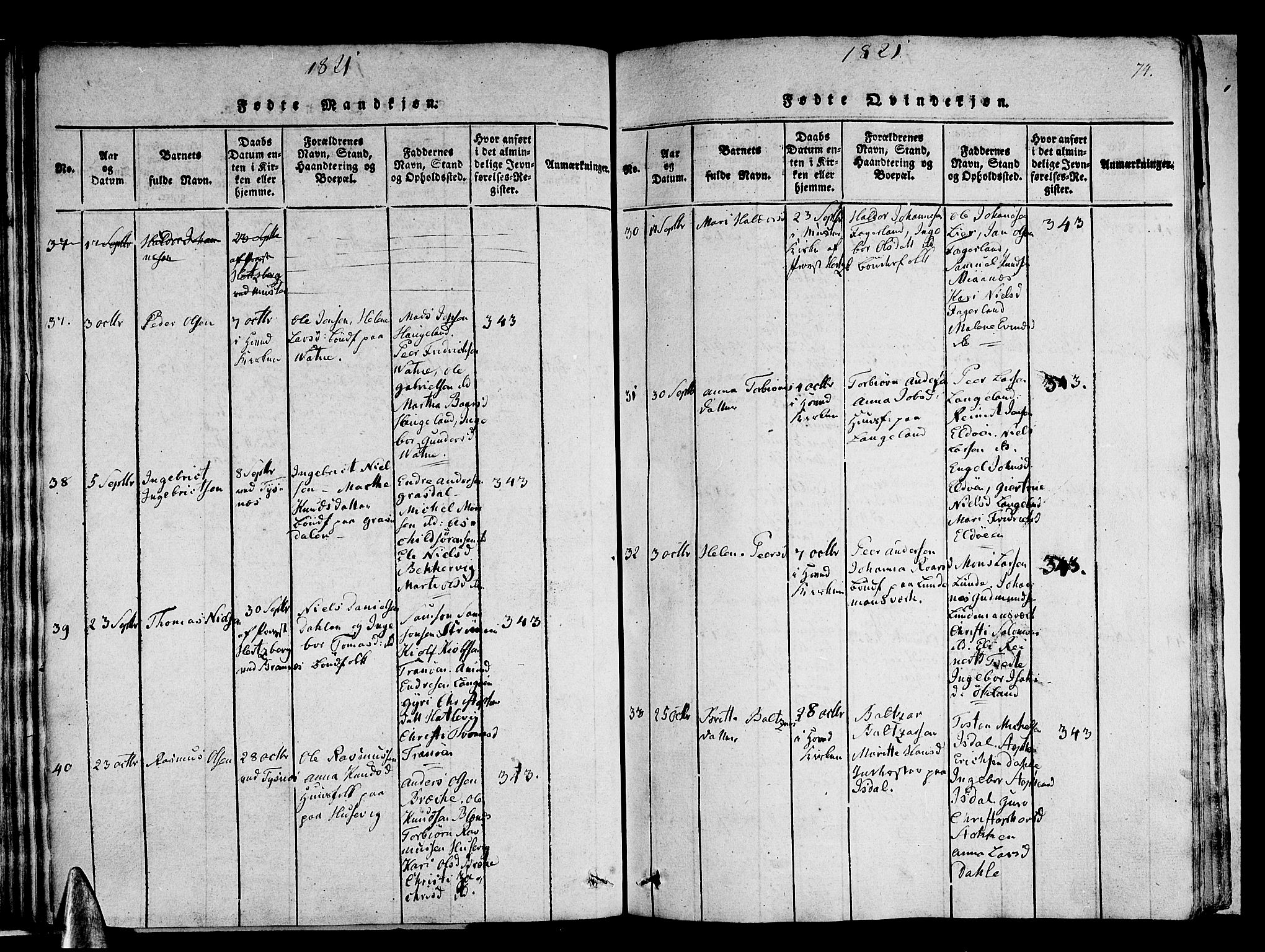 Stord sokneprestembete, AV/SAB-A-78201/H/Haa: Parish register (official) no. A 5, 1816-1825, p. 74