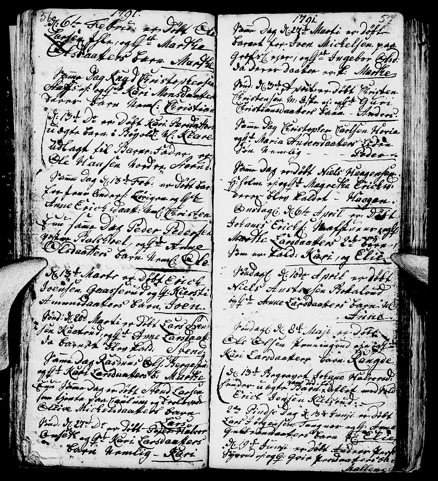 Nes prestekontor, Hedmark, AV/SAH-PREST-020/L/La/L0002: Parish register (copy) no. 2, 1785-1813, p. 56-57