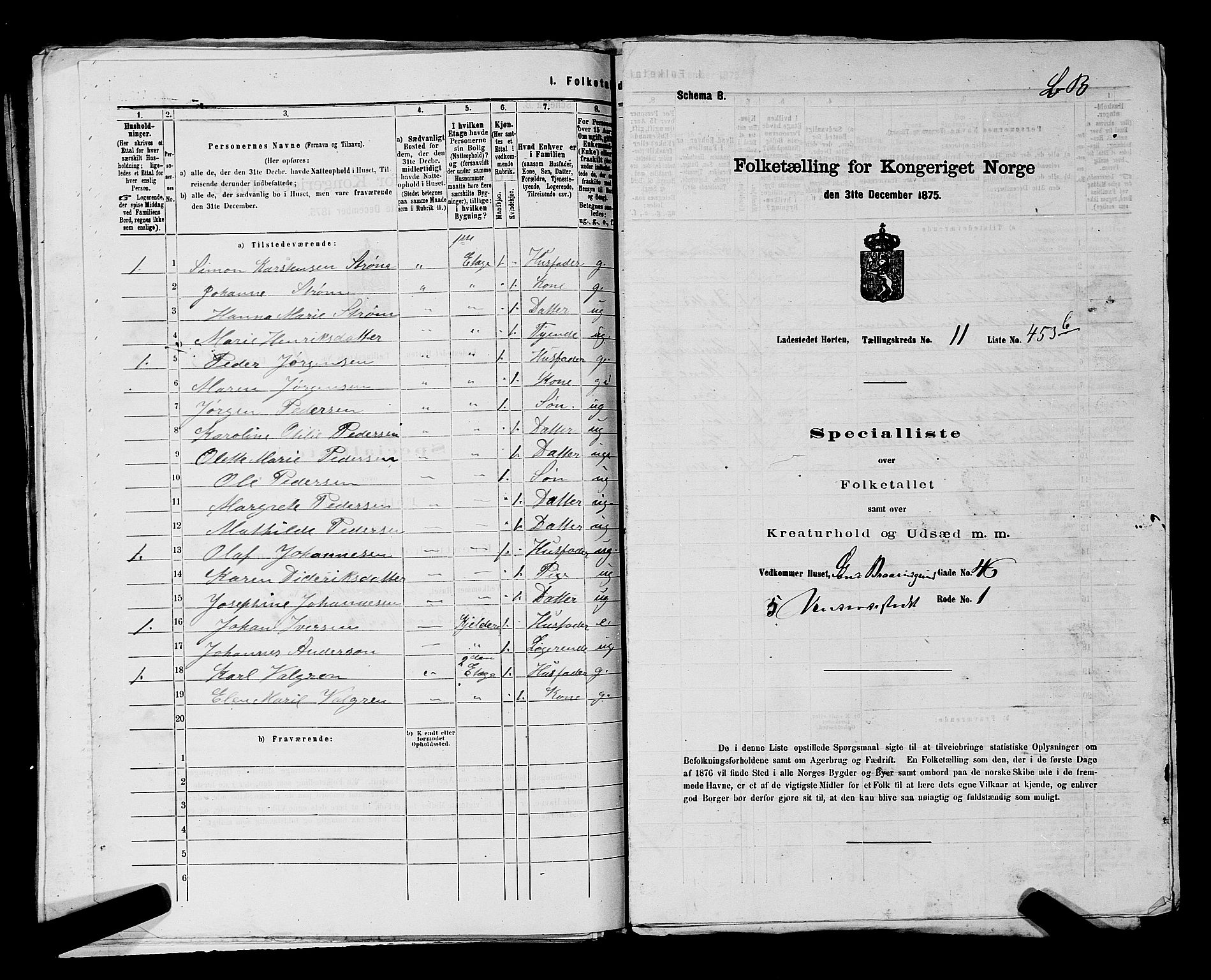 SAKO, 1875 census for 0703P Horten, 1875, p. 1017