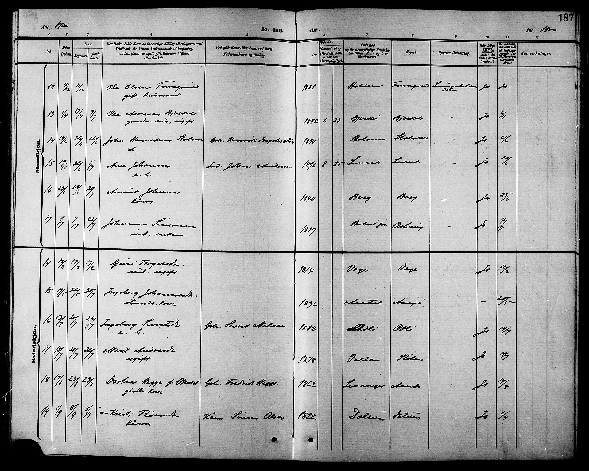 Ministerialprotokoller, klokkerbøker og fødselsregistre - Sør-Trøndelag, SAT/A-1456/630/L0505: Parish register (copy) no. 630C03, 1899-1914, p. 187