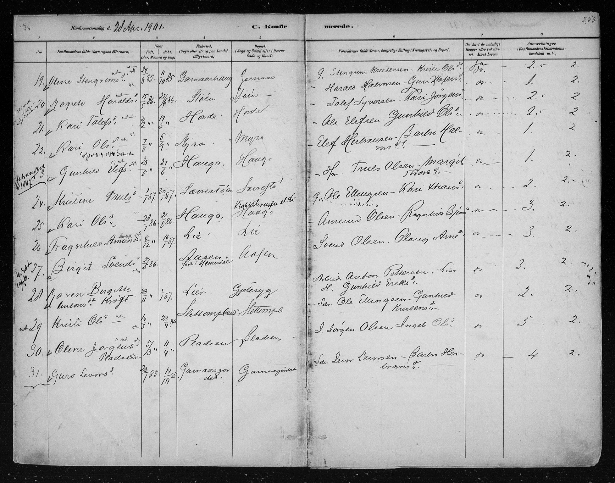 Nes kirkebøker, AV/SAKO-A-236/F/Fa/L0011: Parish register (official) no. 11, 1881-1912, p. 253