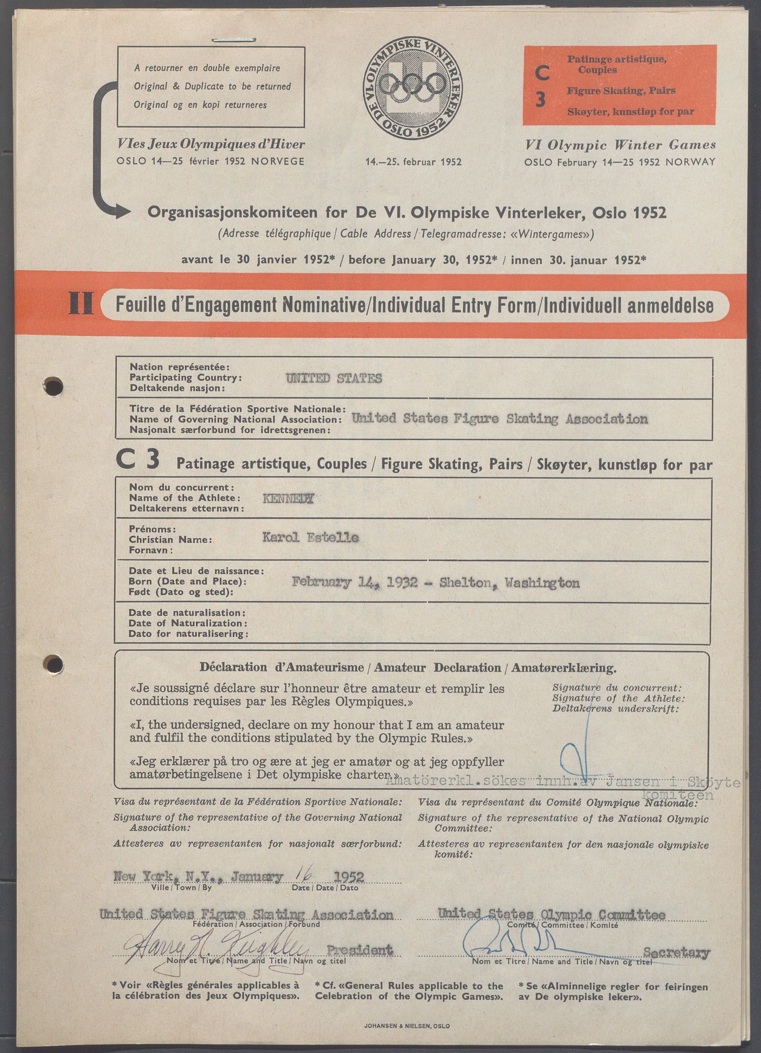 Organisasjonskomiteen for de VI. olympiske vinterleker, OBA/A-20130/H/Ha, 1951-1952, p. 1337