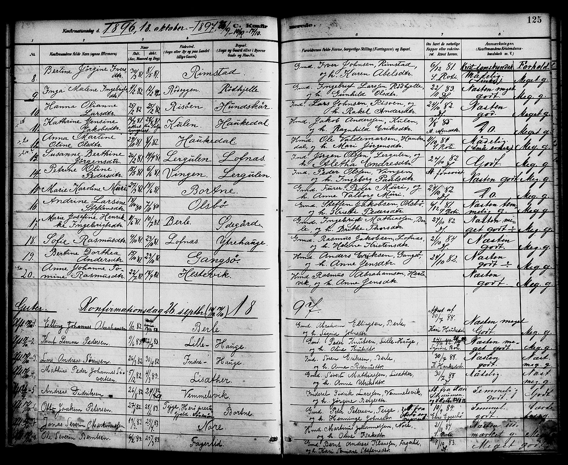 Davik sokneprestembete, AV/SAB-A-79701/H/Haa/Haad/L0001: Parish register (official) no. D 1, 1882-1900, p. 125