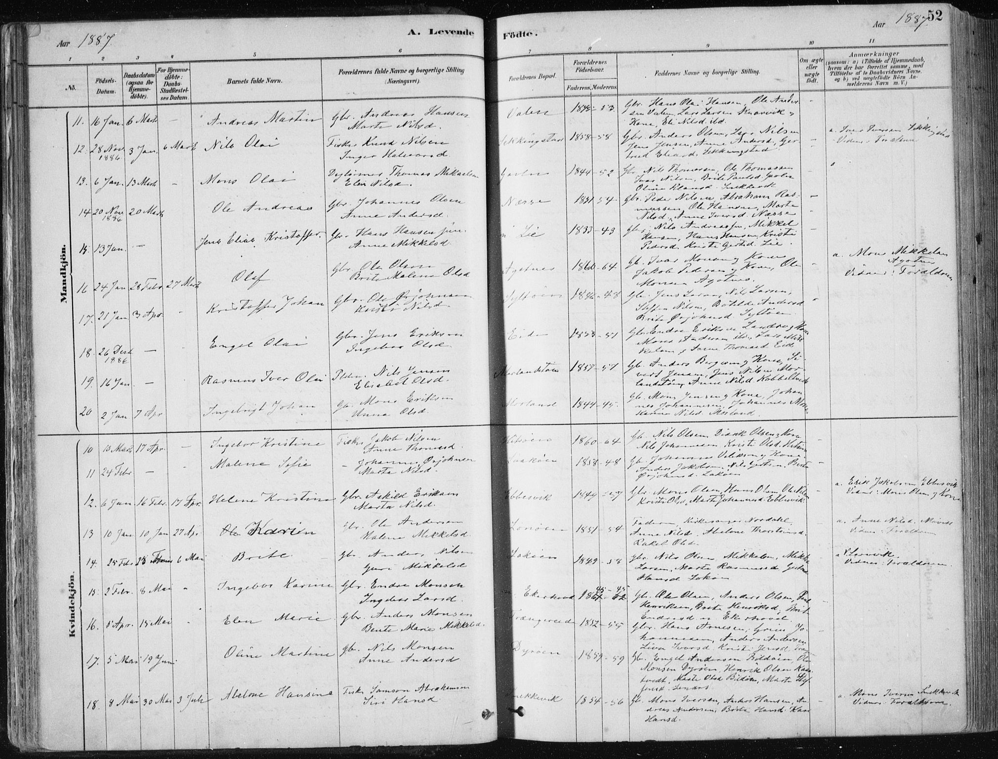 Fjell sokneprestembete, SAB/A-75301/H/Haa: Parish register (official) no. A  8, 1878-1898, p. 52