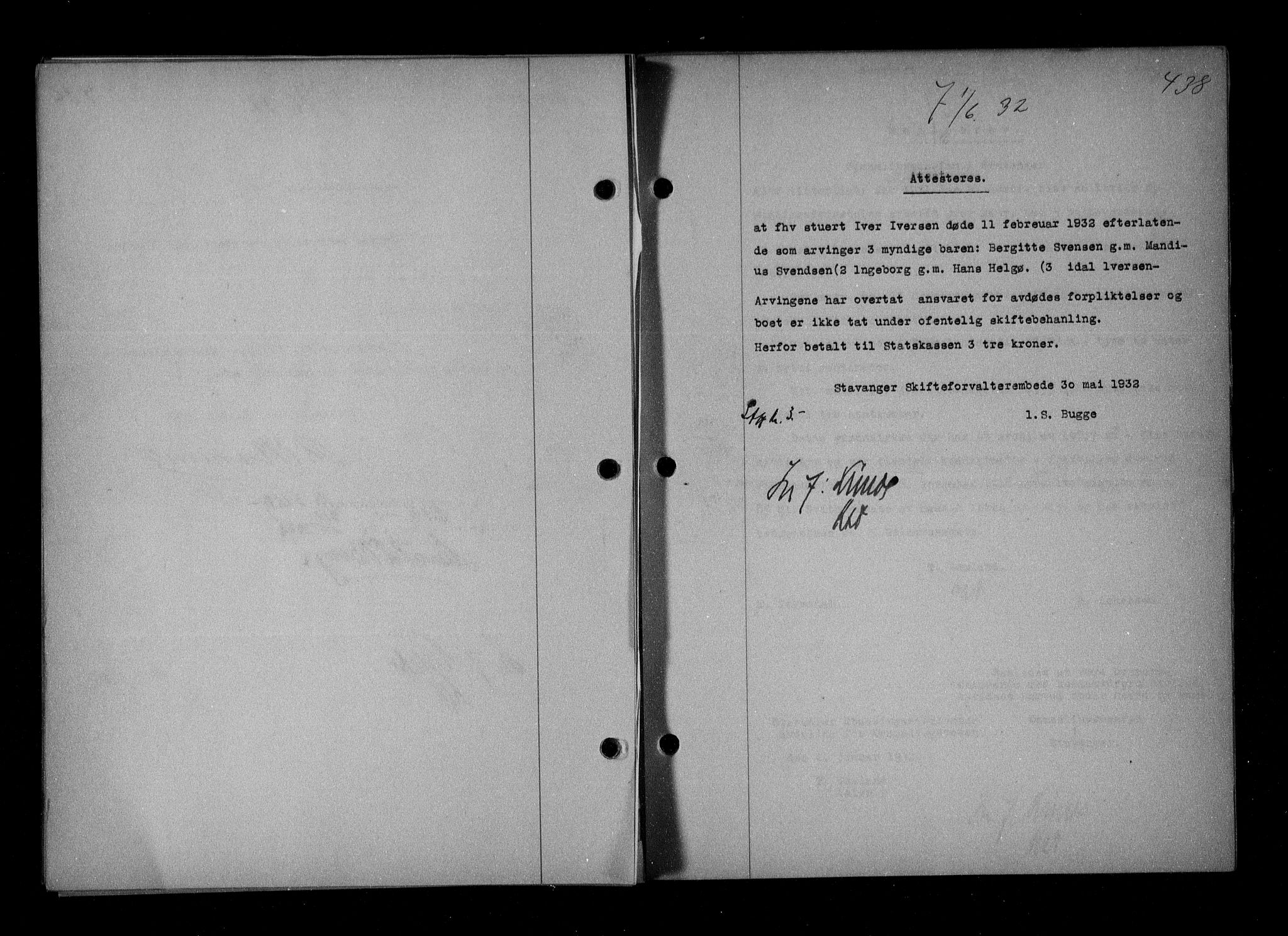 Stavanger byfogd, SAST/A-101408/001/4/41/410/410BB/L0061: Mortgage book no. 51, 1932-1932, Deed date: 01.06.1932