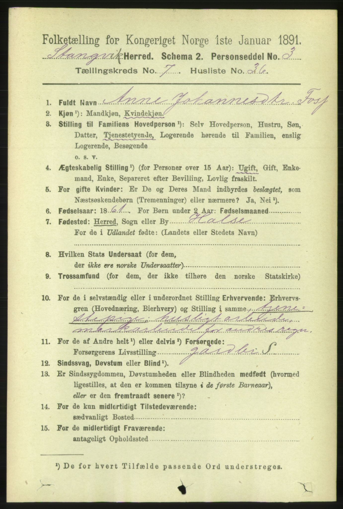 RA, 1891 census for 1564 Stangvik, 1891, p. 3263