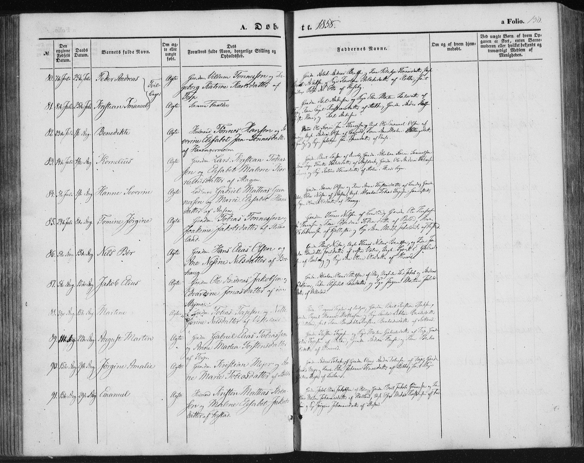 Lista sokneprestkontor, AV/SAK-1111-0027/F/Fa/L0010: Parish register (official) no. A 10, 1846-1861, p. 130