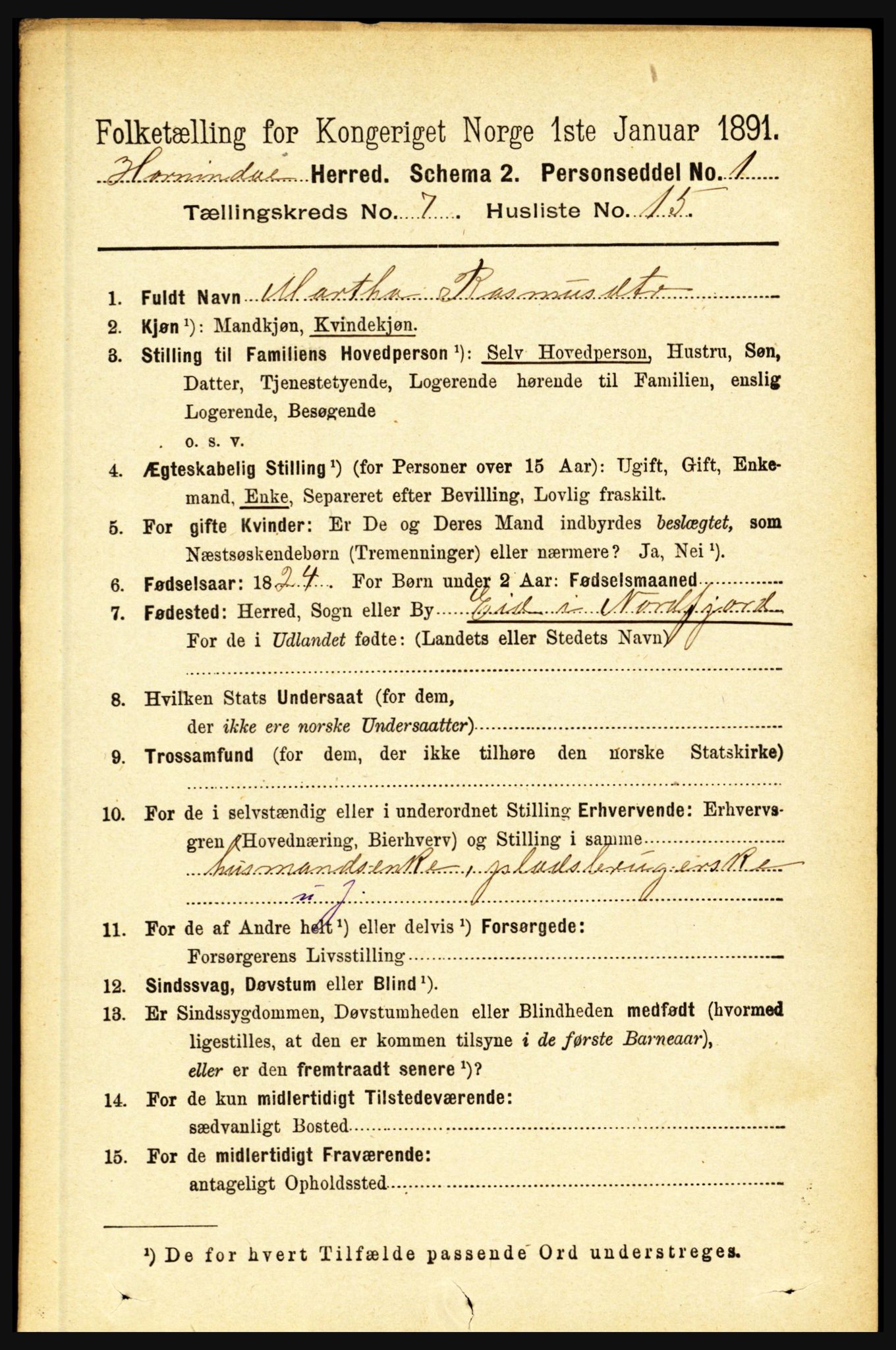 RA, 1891 census for 1444 Hornindal, 1891, p. 1854