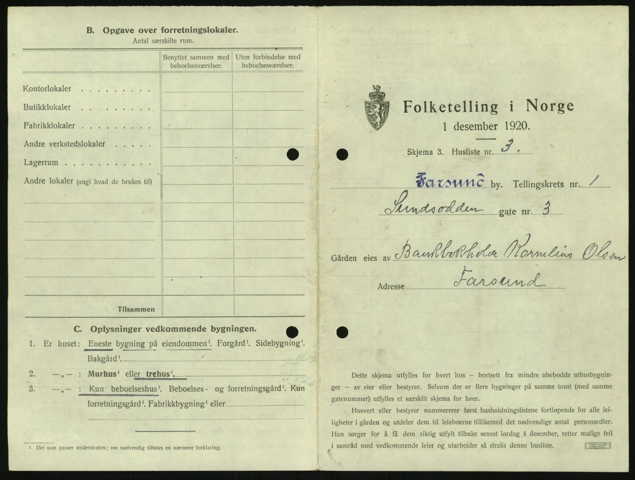 SAK, 1920 census for Farsund, 1920, p. 23