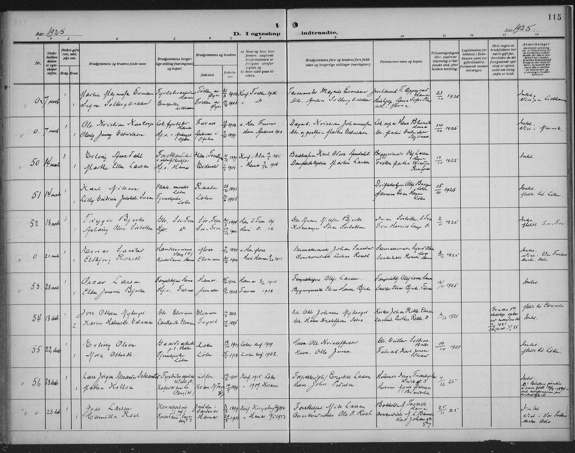 Hamar prestekontor, SAH/DOMPH-002/H/Ha/Haa/L0003: Parish register (official) no. 3, 1913-1930, p. 115