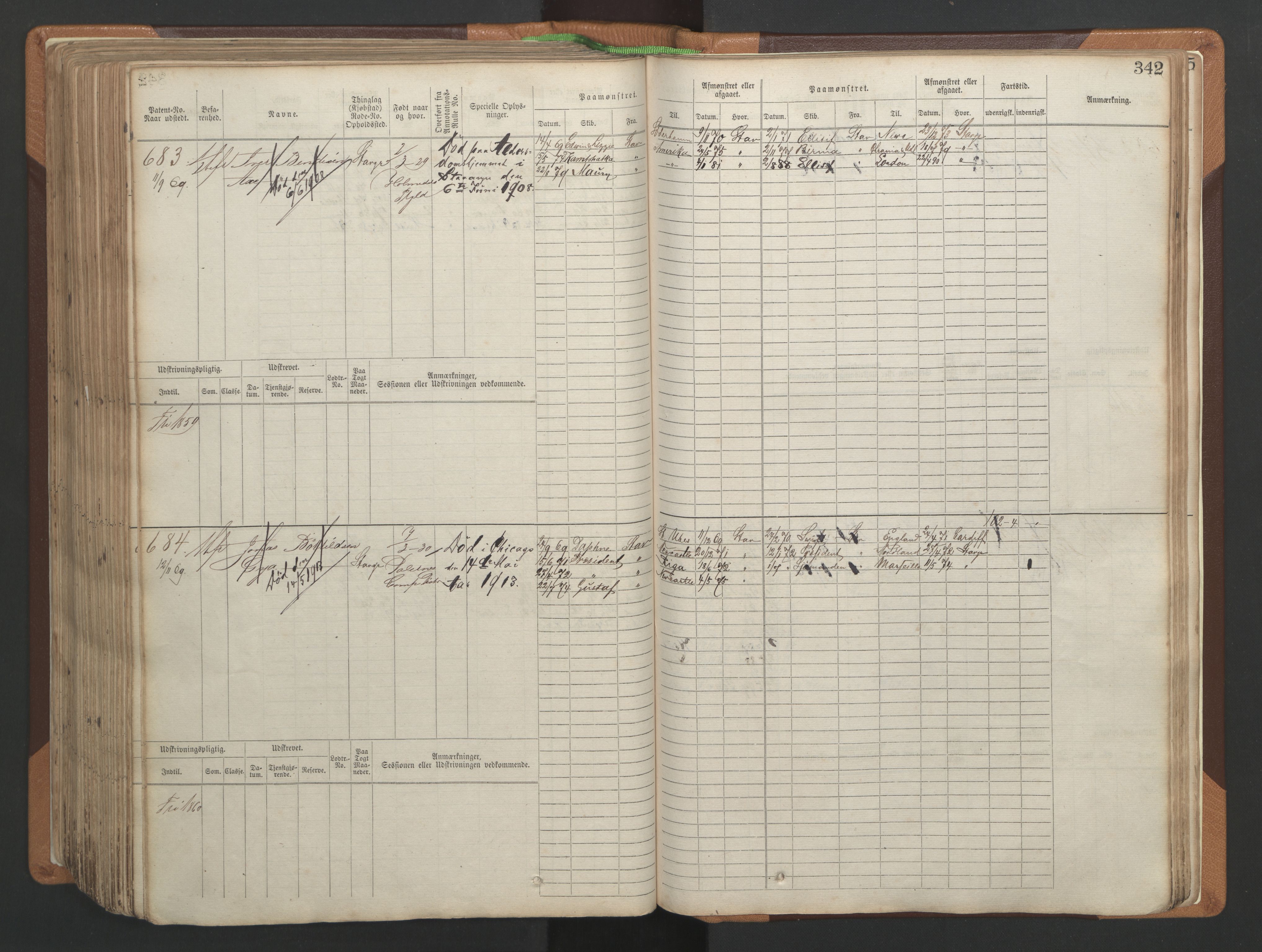 Stavanger sjømannskontor, AV/SAST-A-102006/F/Fb/Fbb/L0004: Sjøfartshovedrulle, patentnr. 1-792 (del 1), 1869-1880, p. 348