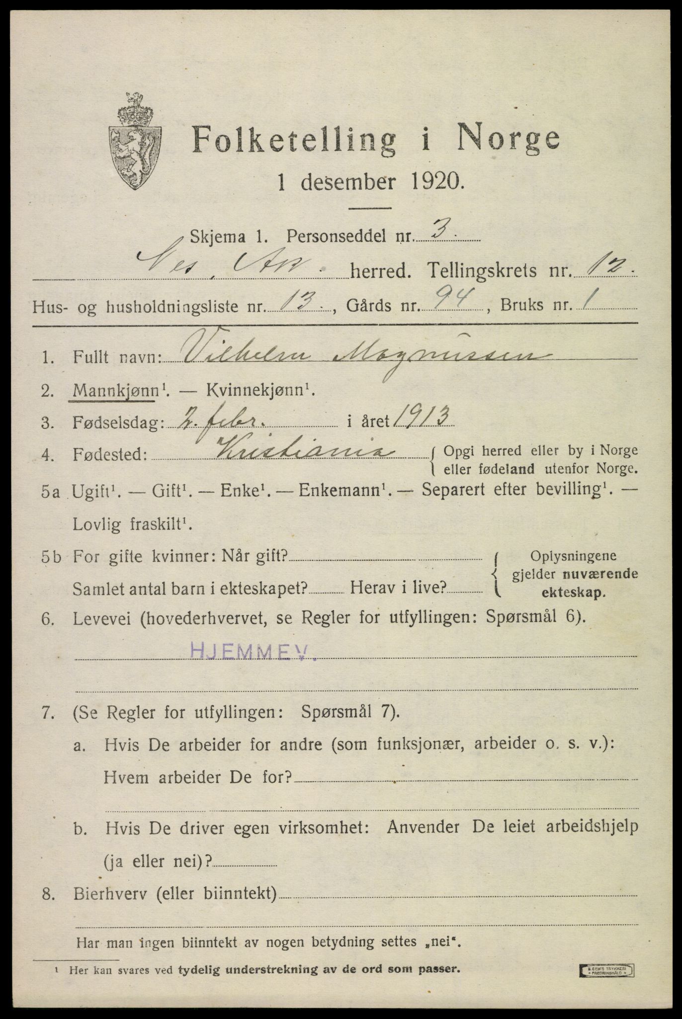 SAO, 1920 census for Nes, 1920, p. 12382