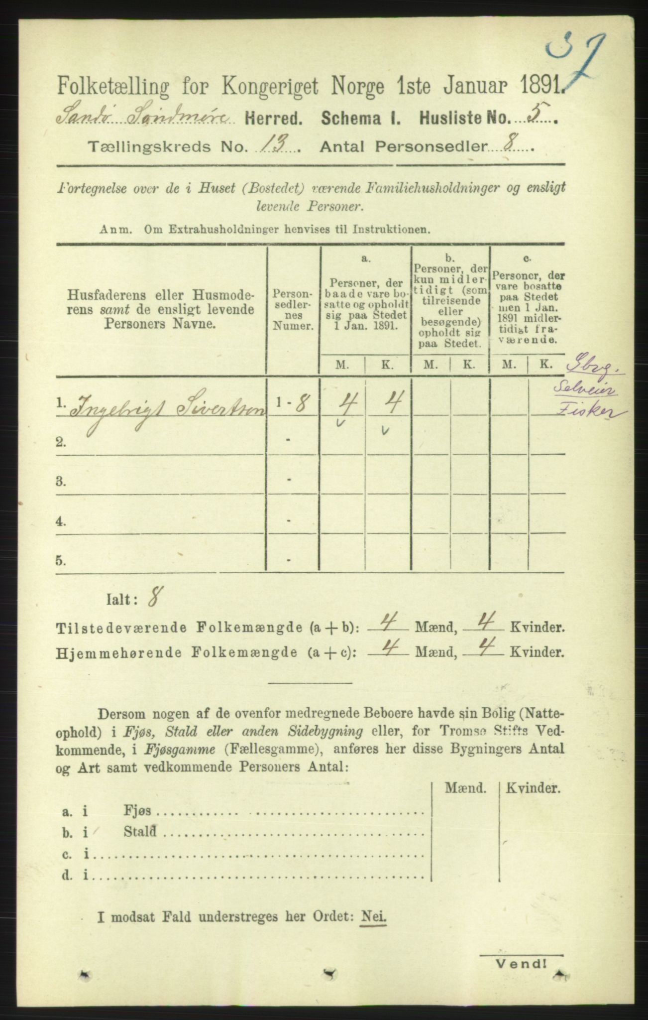 RA, 1891 census for 1514 Sande, 1891, p. 2407