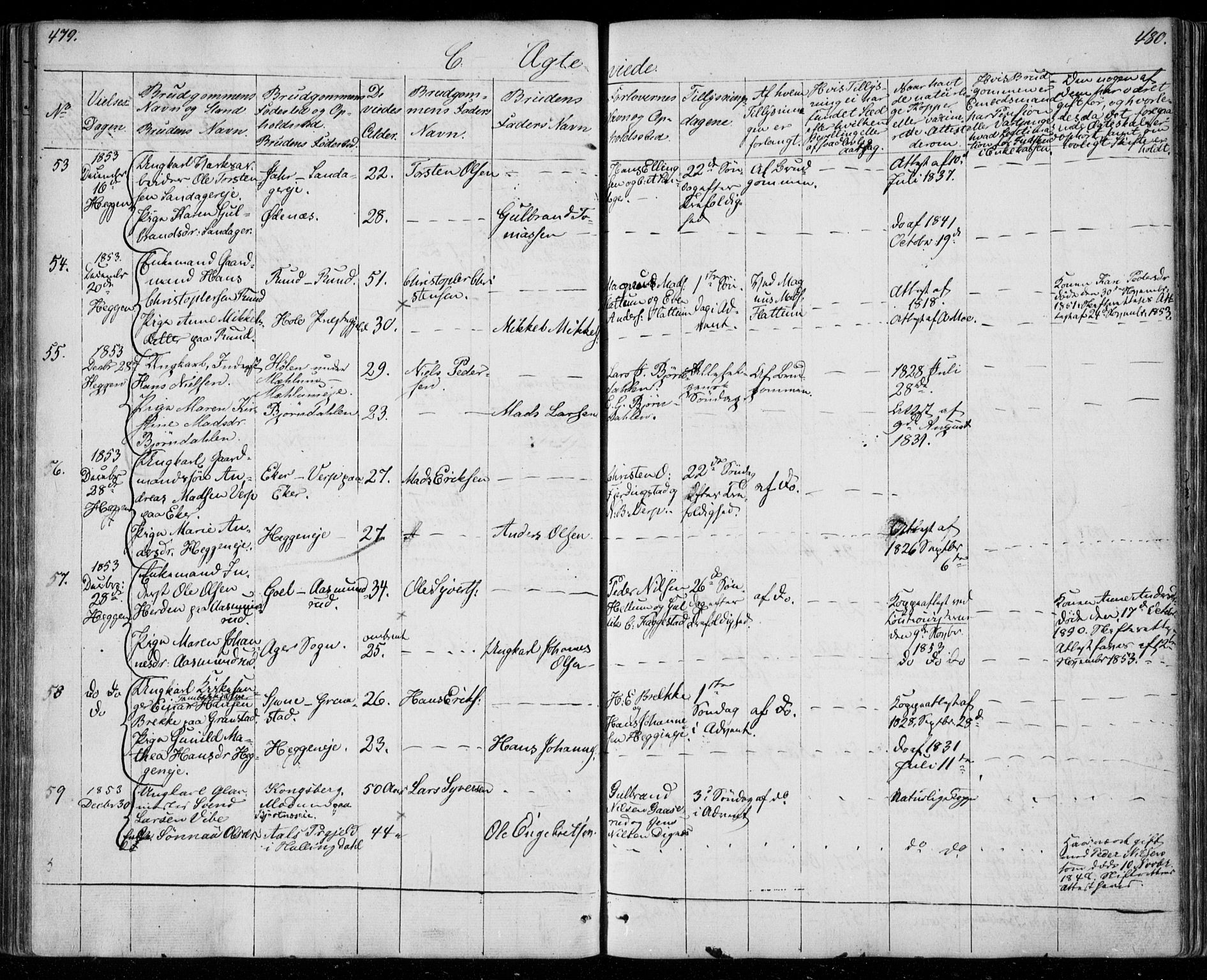 Modum kirkebøker, AV/SAKO-A-234/F/Fa/L0008: Parish register (official) no. 8, 1851-1859, p. 479-480