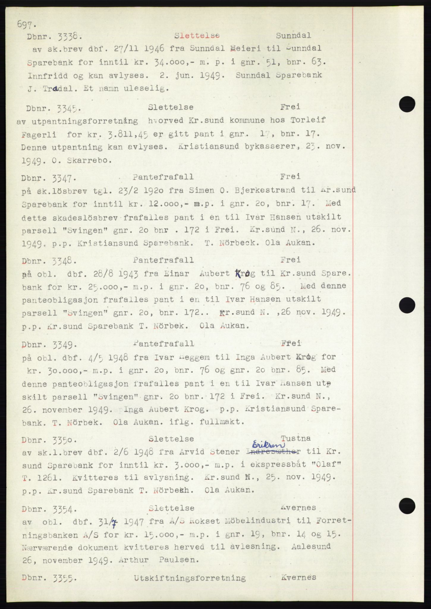 Nordmøre sorenskriveri, SAT/A-4132/1/2/2Ca: Mortgage book no. C82b, 1946-1951, Diary no: : 3338/1949