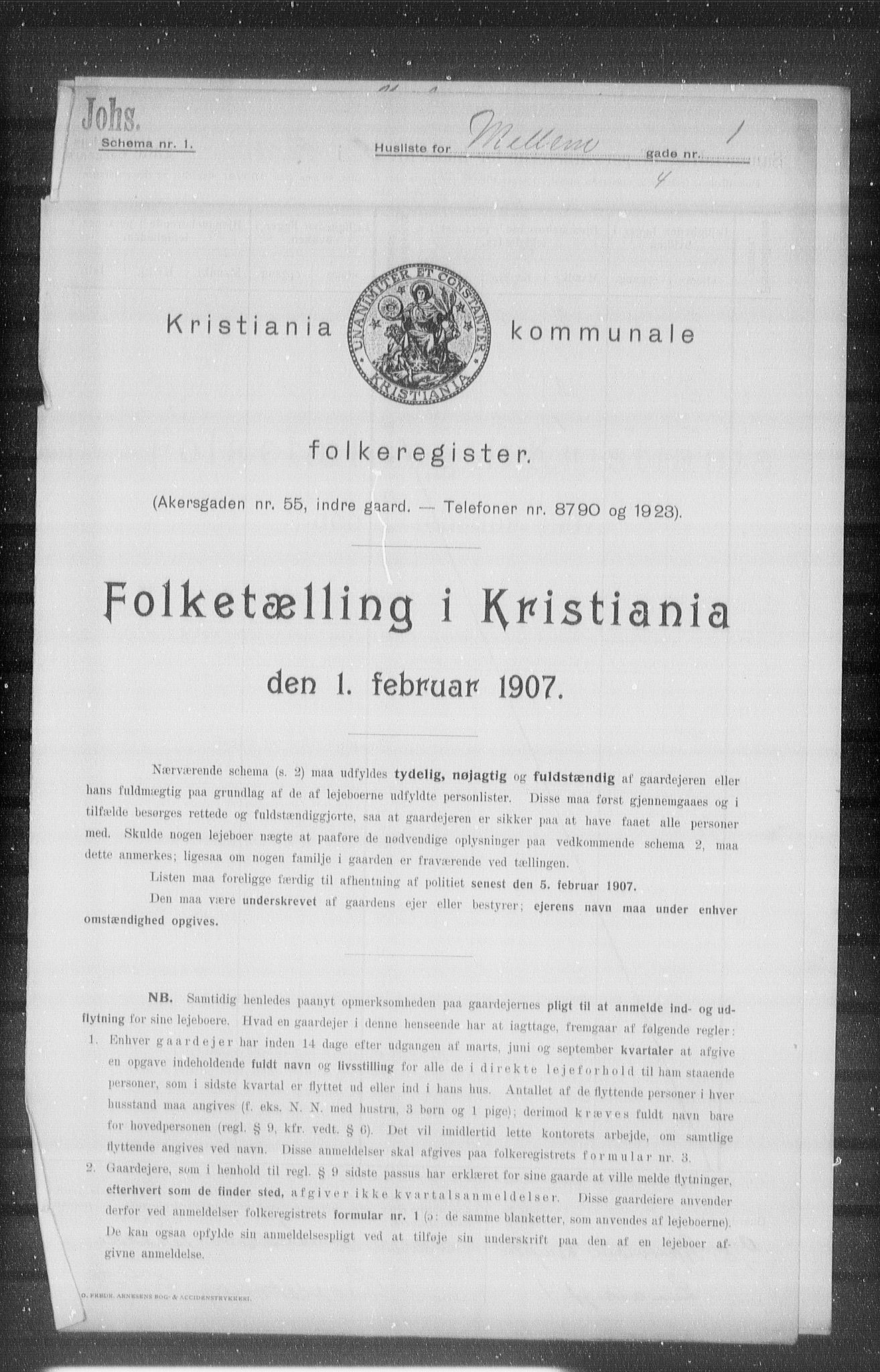 OBA, Municipal Census 1907 for Kristiania, 1907, p. 33207