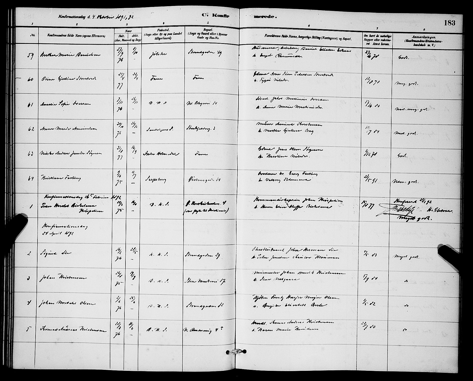 Korskirken sokneprestembete, AV/SAB-A-76101/H/Hab: Parish register (copy) no. C 3, 1880-1892, p. 183