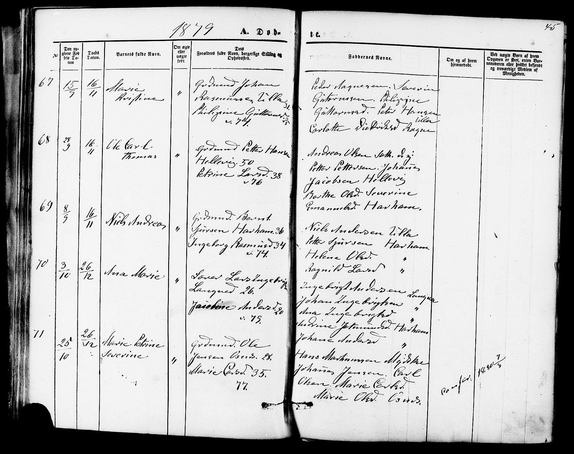 Ministerialprotokoller, klokkerbøker og fødselsregistre - Møre og Romsdal, SAT/A-1454/536/L0500: Parish register (official) no. 536A09, 1876-1889, p. 45