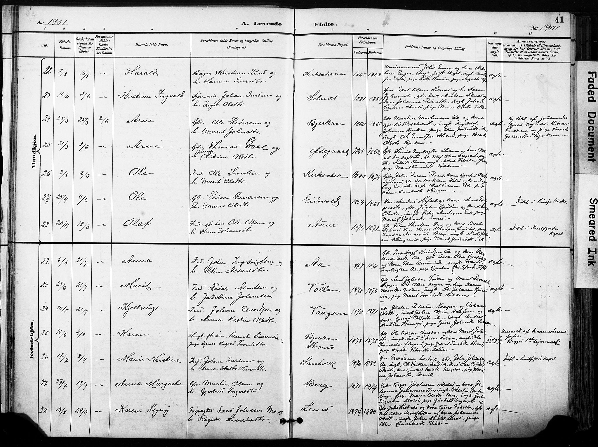 Ministerialprotokoller, klokkerbøker og fødselsregistre - Sør-Trøndelag, AV/SAT-A-1456/630/L0497: Parish register (official) no. 630A10, 1896-1910, p. 41