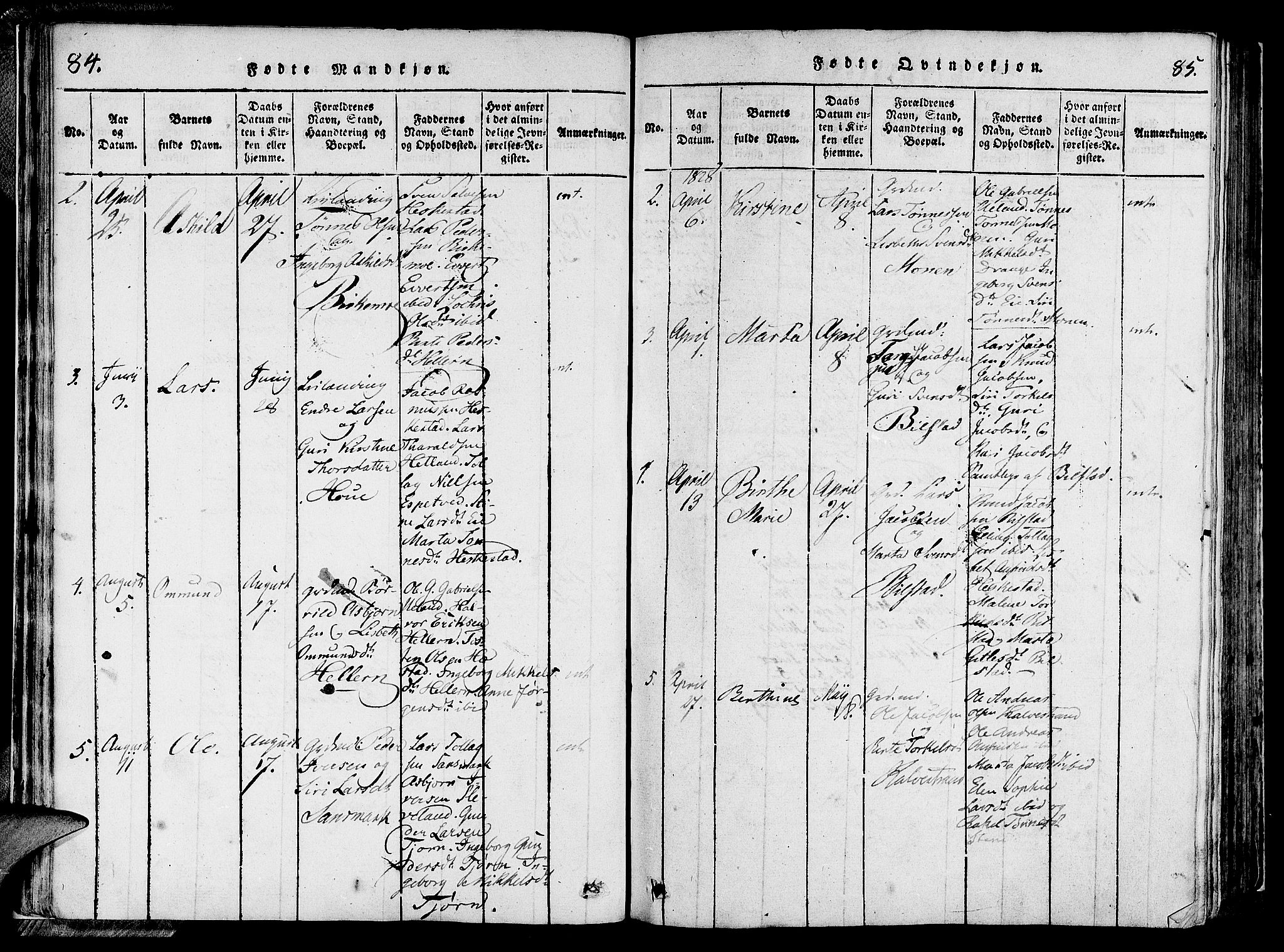 Lund sokneprestkontor, SAST/A-101809/S06/L0006: Parish register (official) no. A 6, 1816-1839, p. 84-85