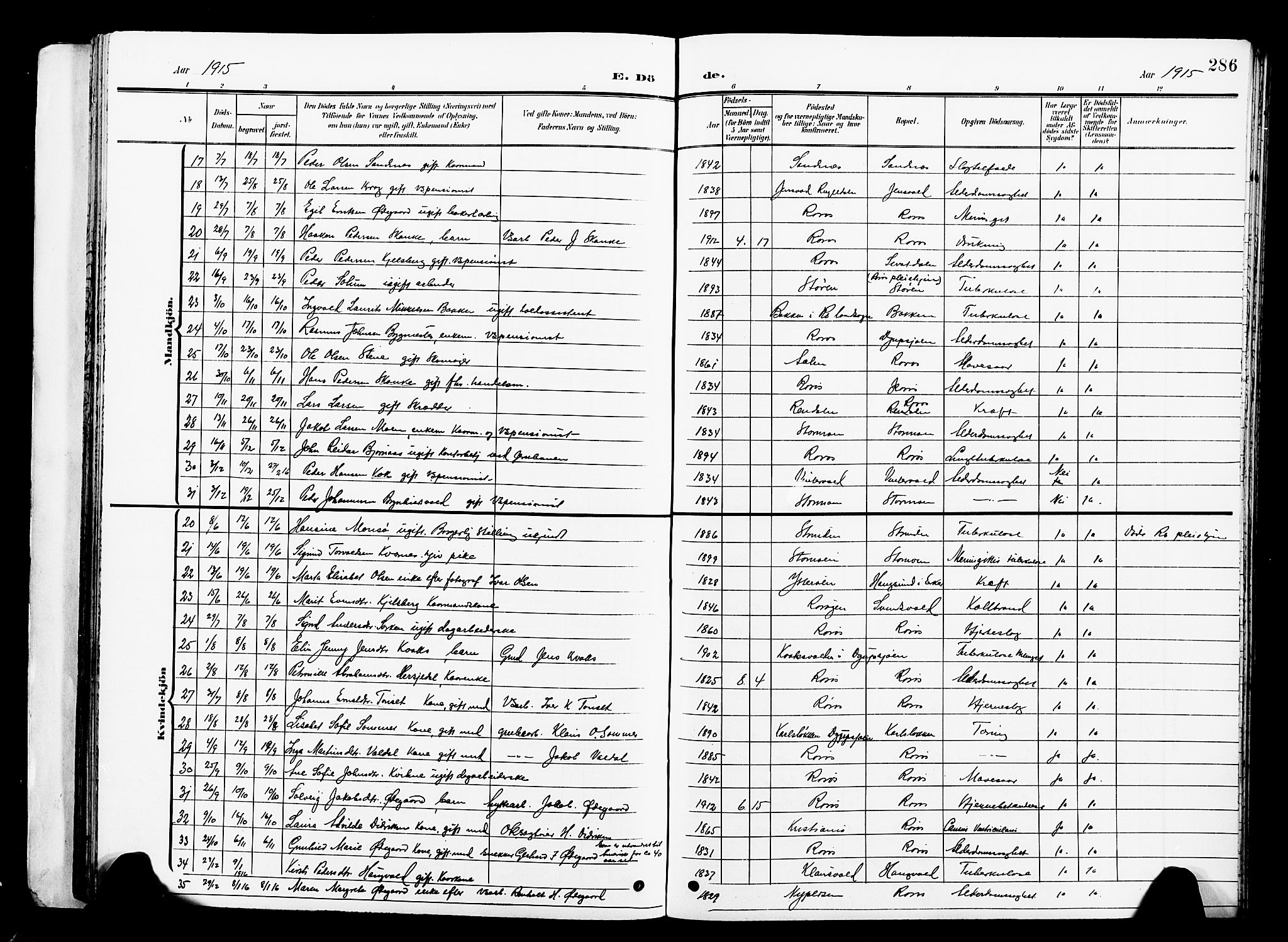 Ministerialprotokoller, klokkerbøker og fødselsregistre - Sør-Trøndelag, SAT/A-1456/681/L0942: Parish register (copy) no. 681C06, 1906-1925, p. 286