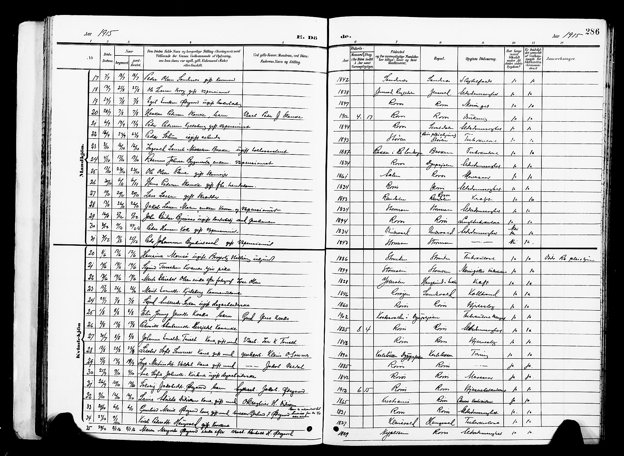 Ministerialprotokoller, klokkerbøker og fødselsregistre - Sør-Trøndelag, AV/SAT-A-1456/681/L0942: Parish register (copy) no. 681C06, 1906-1925, p. 286