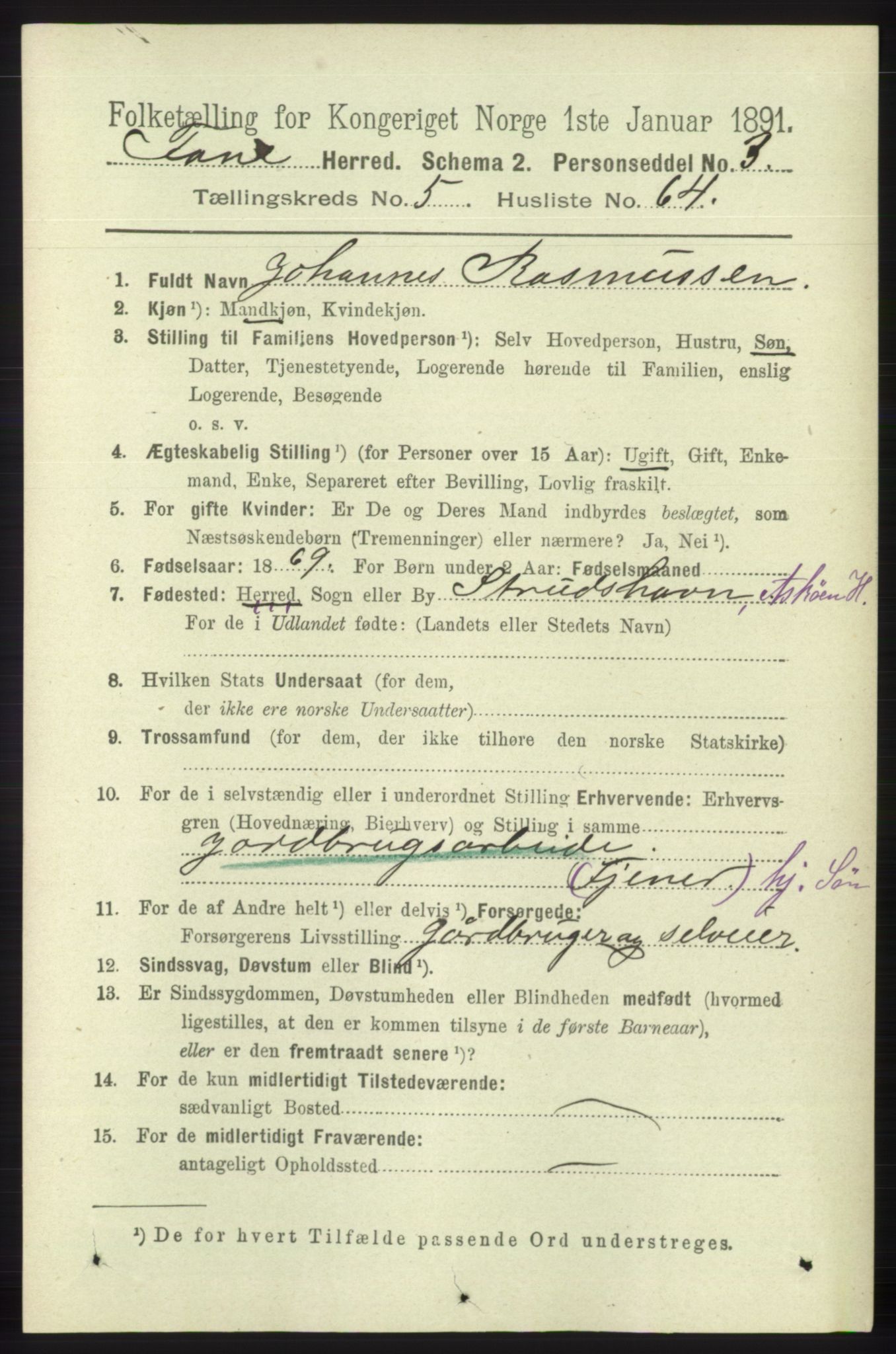 RA, 1891 census for 1249 Fana, 1891, p. 2498