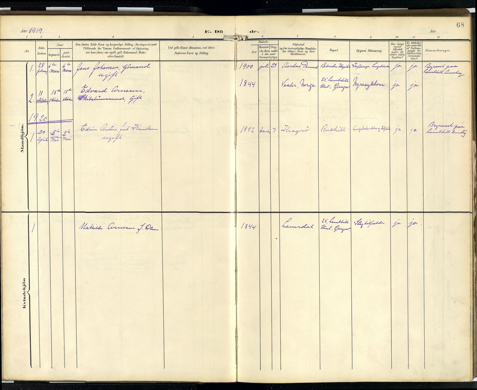 Den norske sjømannsmisjon i utlandet/Skotske havner (Leith, Glasgow), SAB/SAB/PA-0100/H/Ha/Hab/L0001: Parish register (official) no. A 1, 1902-1931, p. 67b-68a