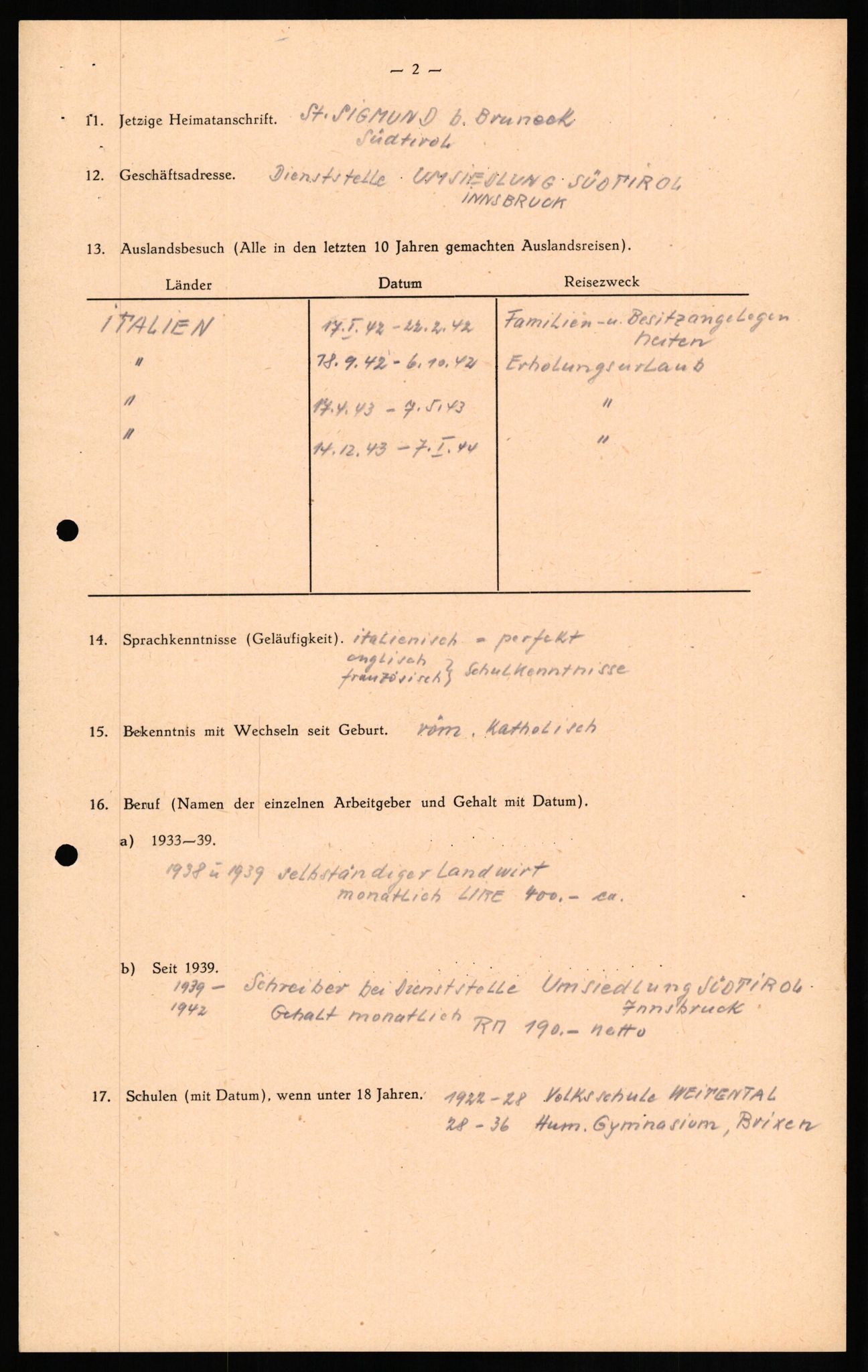 Forsvaret, Forsvarets overkommando II, AV/RA-RAFA-3915/D/Db/L0019: CI Questionaires. Tyske okkupasjonsstyrker i Norge. Tyskere., 1945-1946, p. 424