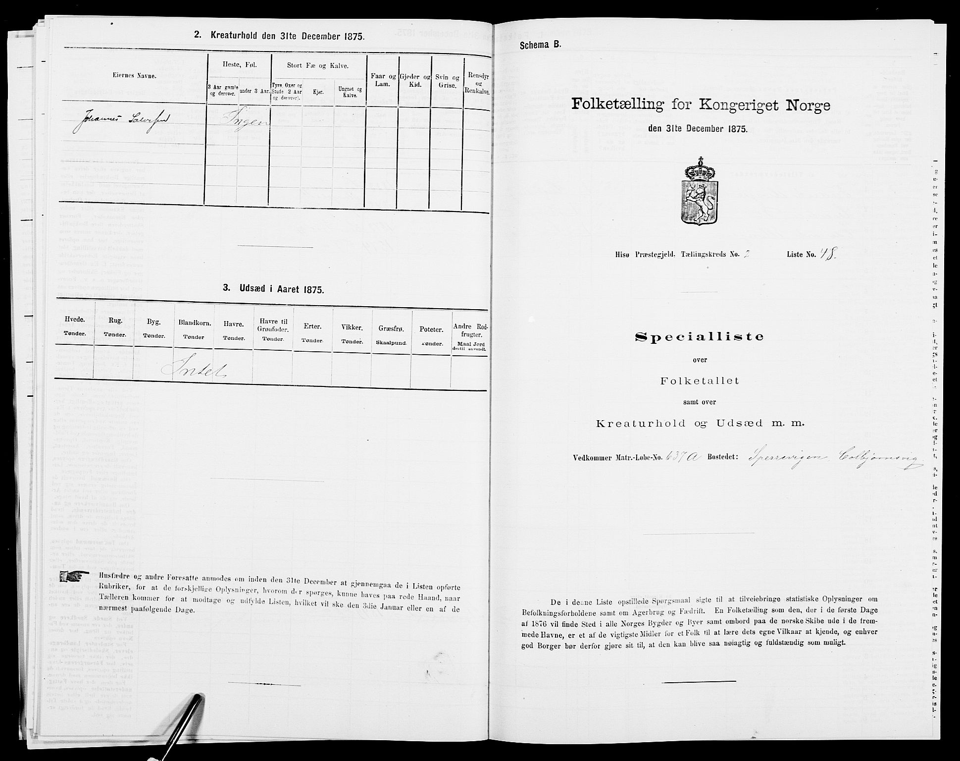 SAK, 1875 census for 0922P Hisøy, 1875, p. 378