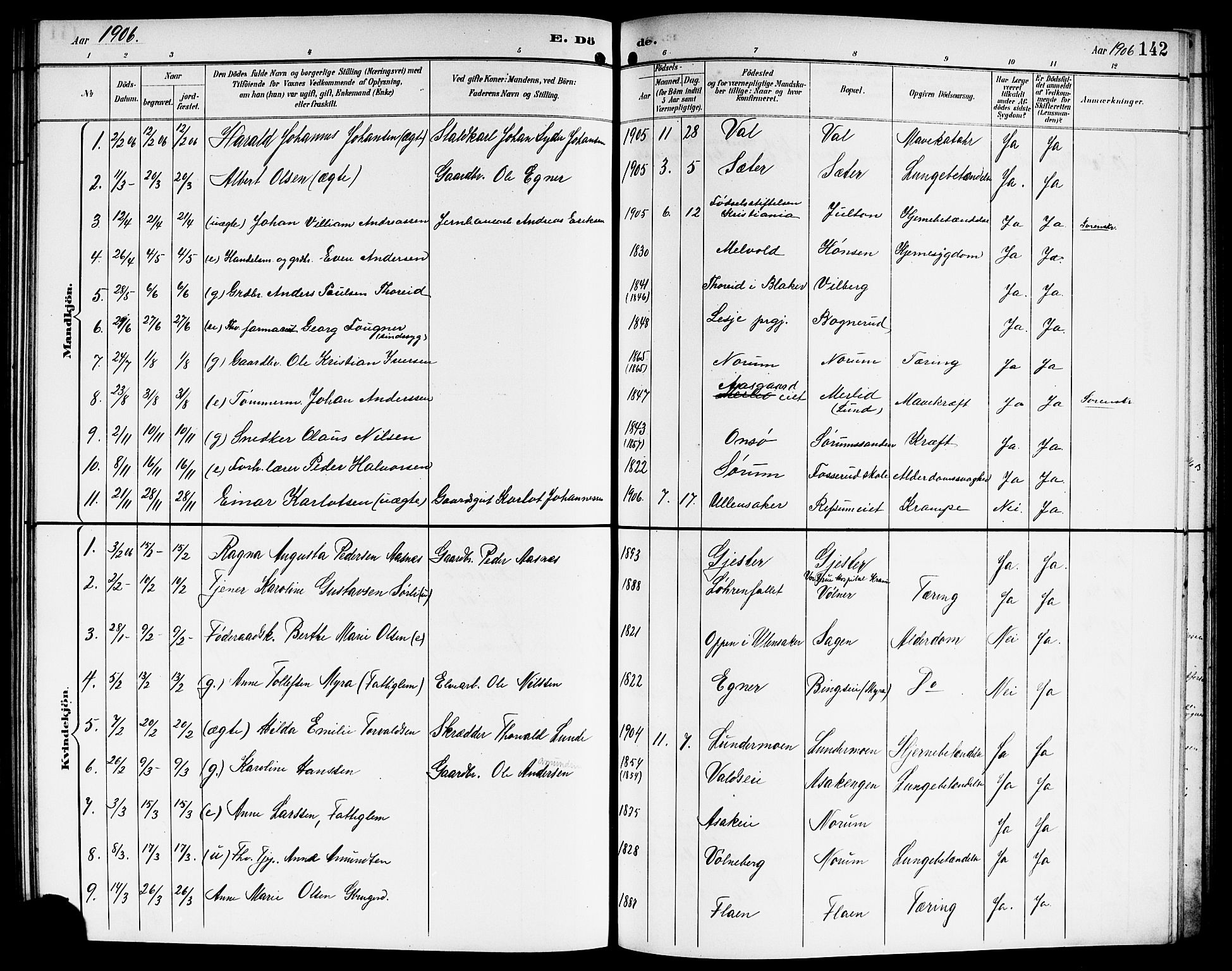 Sørum prestekontor Kirkebøker, SAO/A-10303/G/Ga/L0006: Parish register (copy) no. I 6, 1894-1906, p. 142