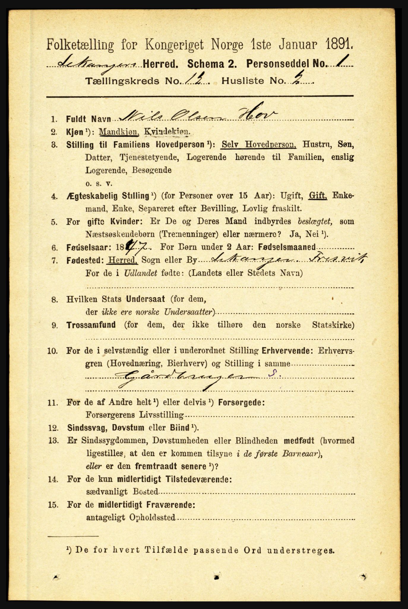 RA, 1891 census for 1419 Leikanger, 1891, p. 2344