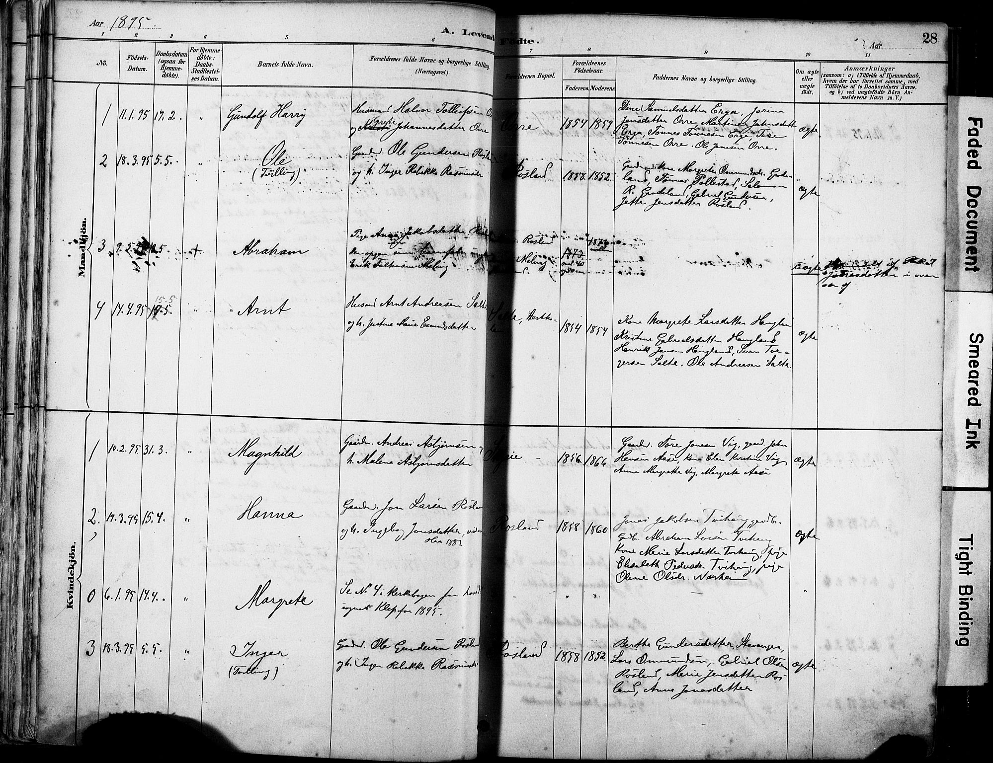 Klepp sokneprestkontor, SAST/A-101803/001/3/30BA/L0007: Parish register (official) no. A 8, 1886-1912, p. 28