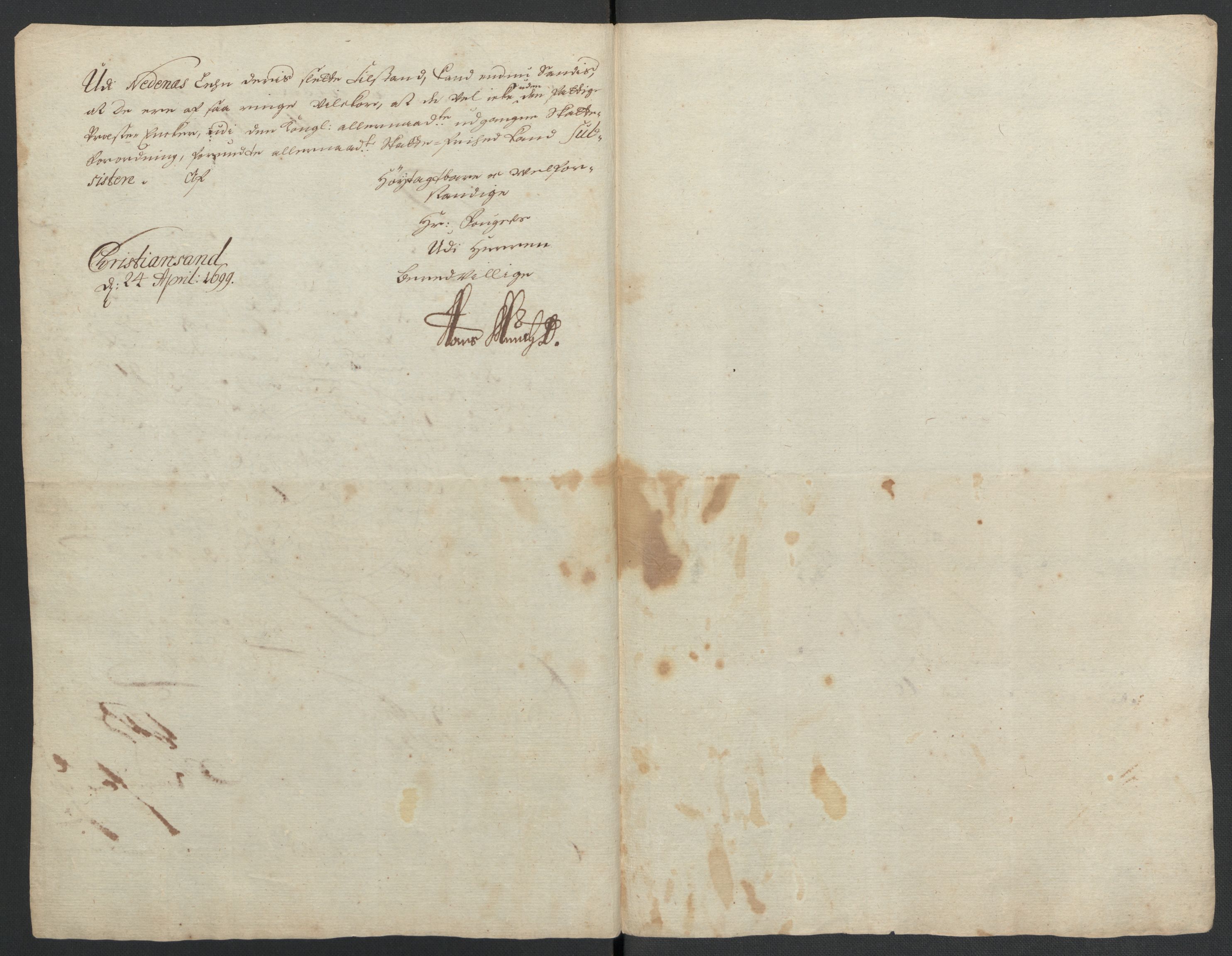 Rentekammeret inntil 1814, Reviderte regnskaper, Fogderegnskap, RA/EA-4092/R39/L2314: Fogderegnskap Nedenes, 1698-1699, p. 80