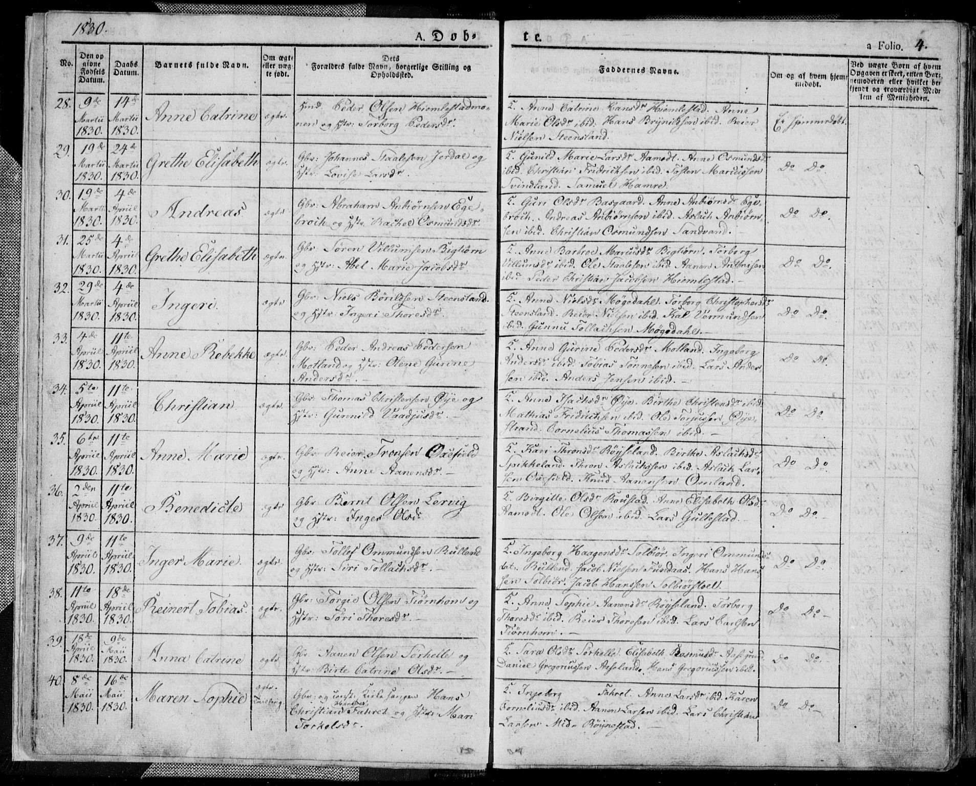 Kvinesdal sokneprestkontor, AV/SAK-1111-0026/F/Fa/Fab/L0004: Parish register (official) no. A 4, 1829-1843, p. 4