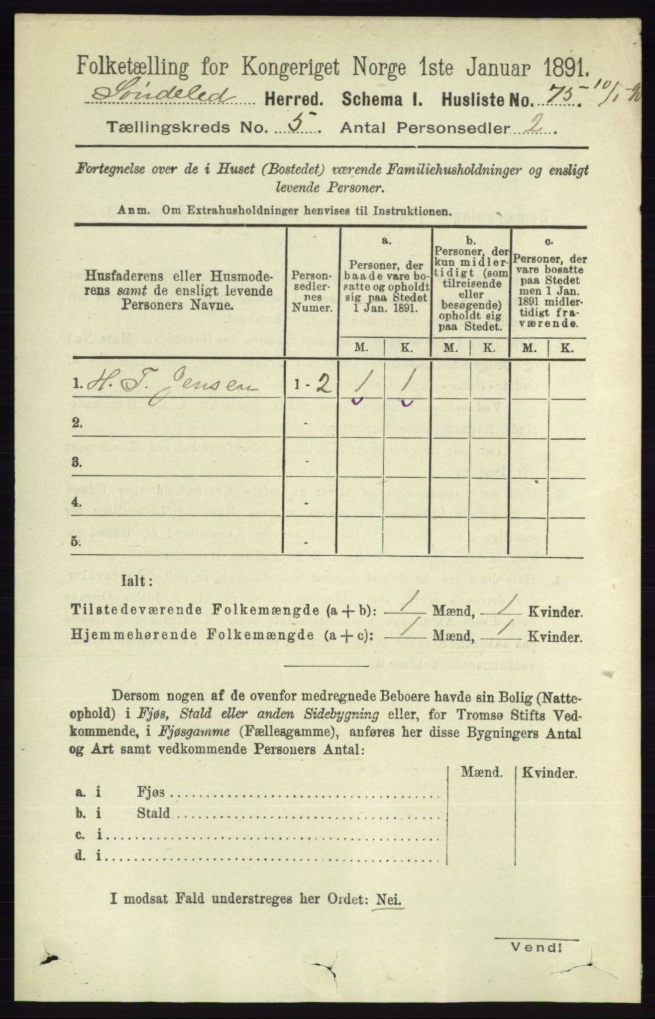 RA, 1891 census for 0913 Søndeled, 1891, p. 1212