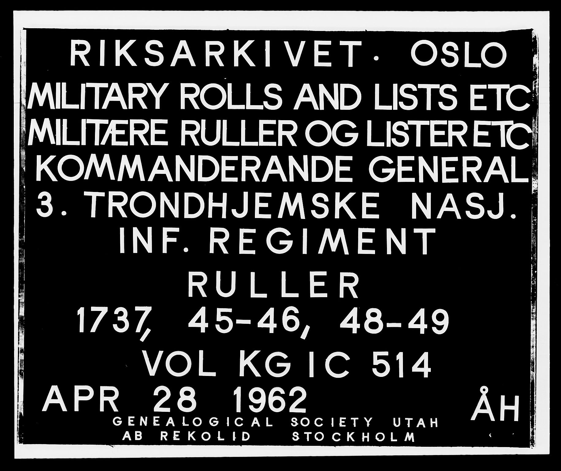 Kommanderende general (KG I) med Det norske krigsdirektorium, RA/EA-5419/E/Ea/L0514: 3. Trondheimske regiment, 1737-1749, p. 1